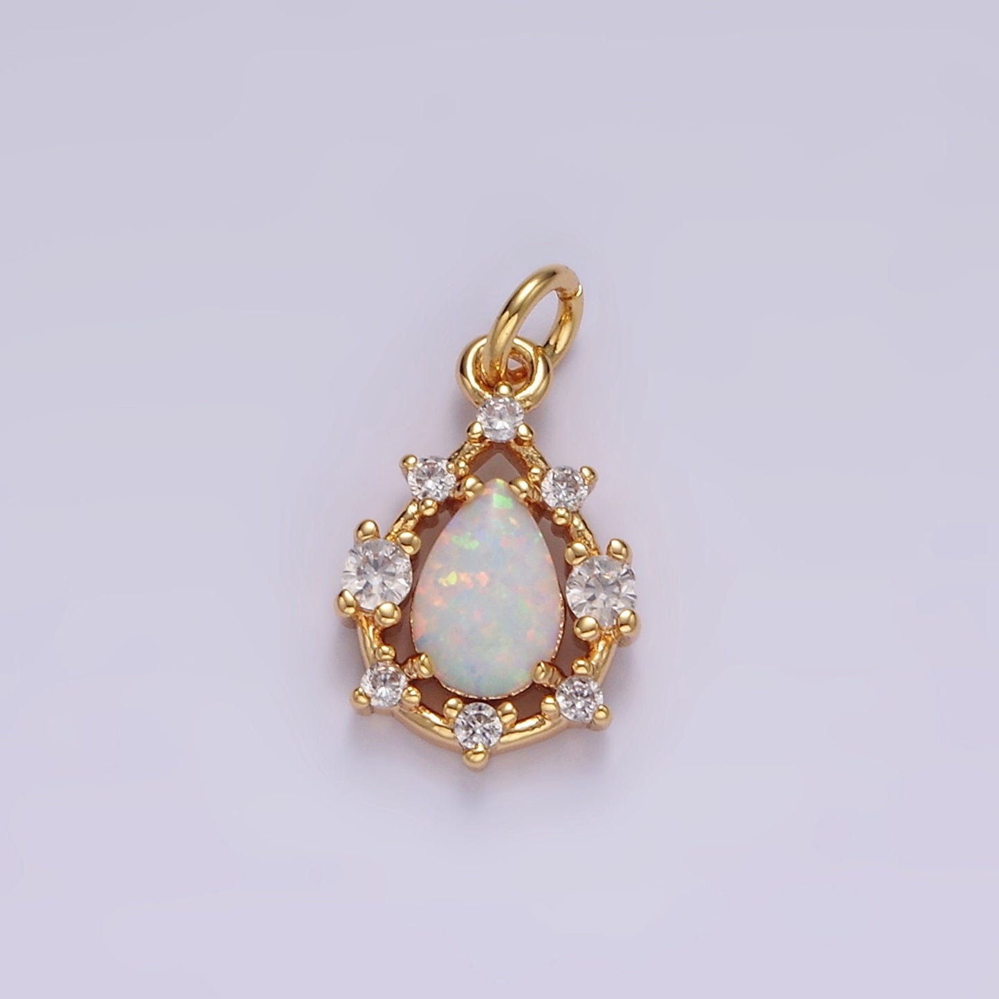 14K Gold Filled White, Blue Opal Teardrop CZ Dotted Outline Charm | AC817 AC818