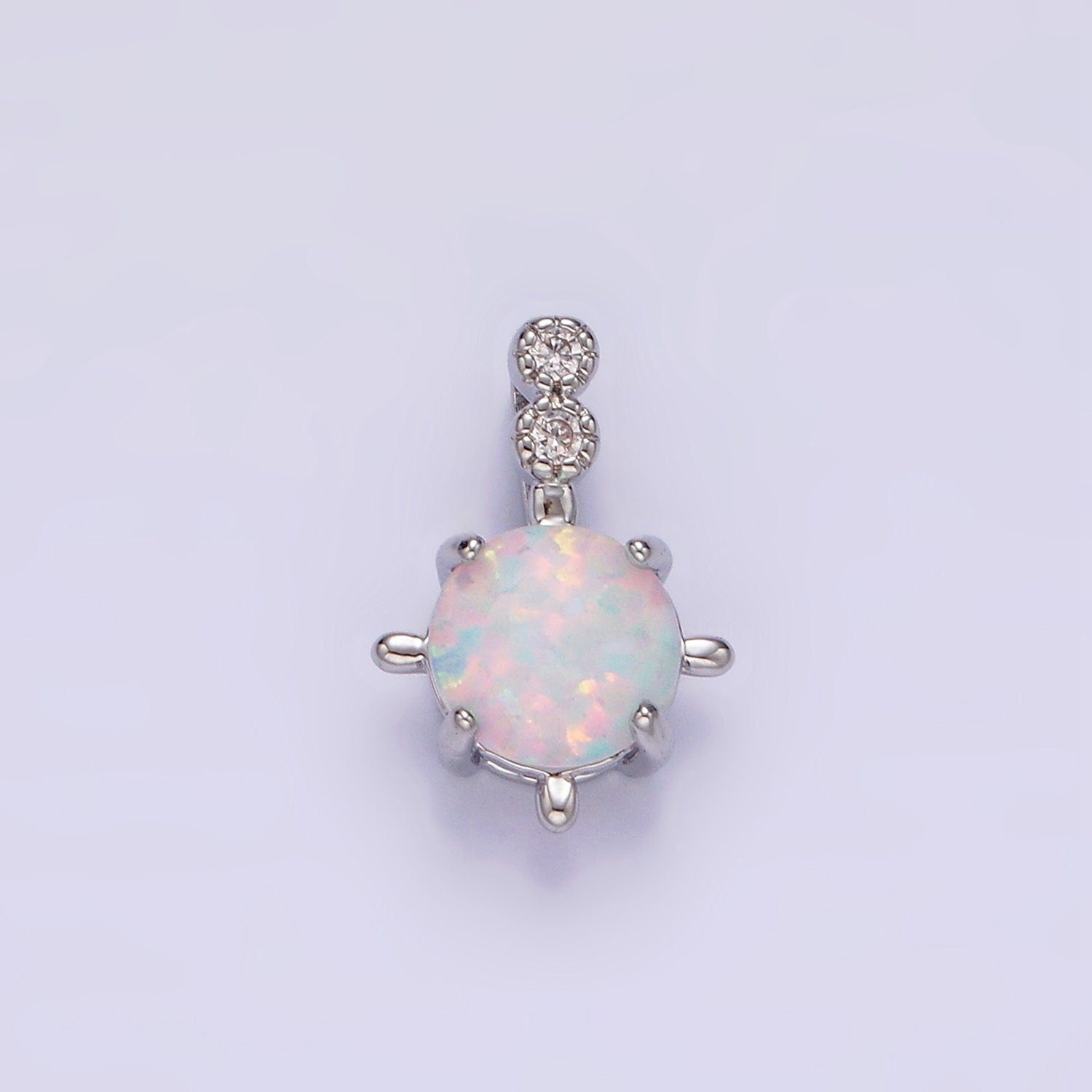 14K Gold Filled Blue Opal, White Opal Double CZ Round Bail Pendant in Silver & Gold | N1895 - N1898