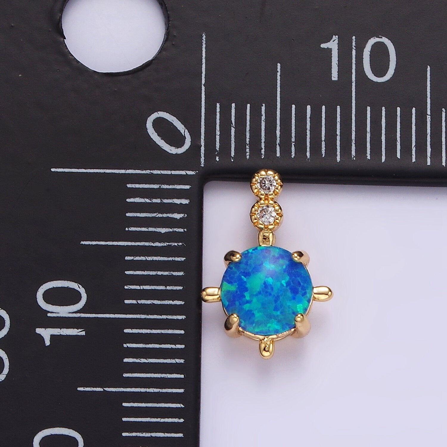 14K Gold Filled Blue Opal, White Opal Double CZ Round Bail Pendant in Silver & Gold | N1895 - N1898