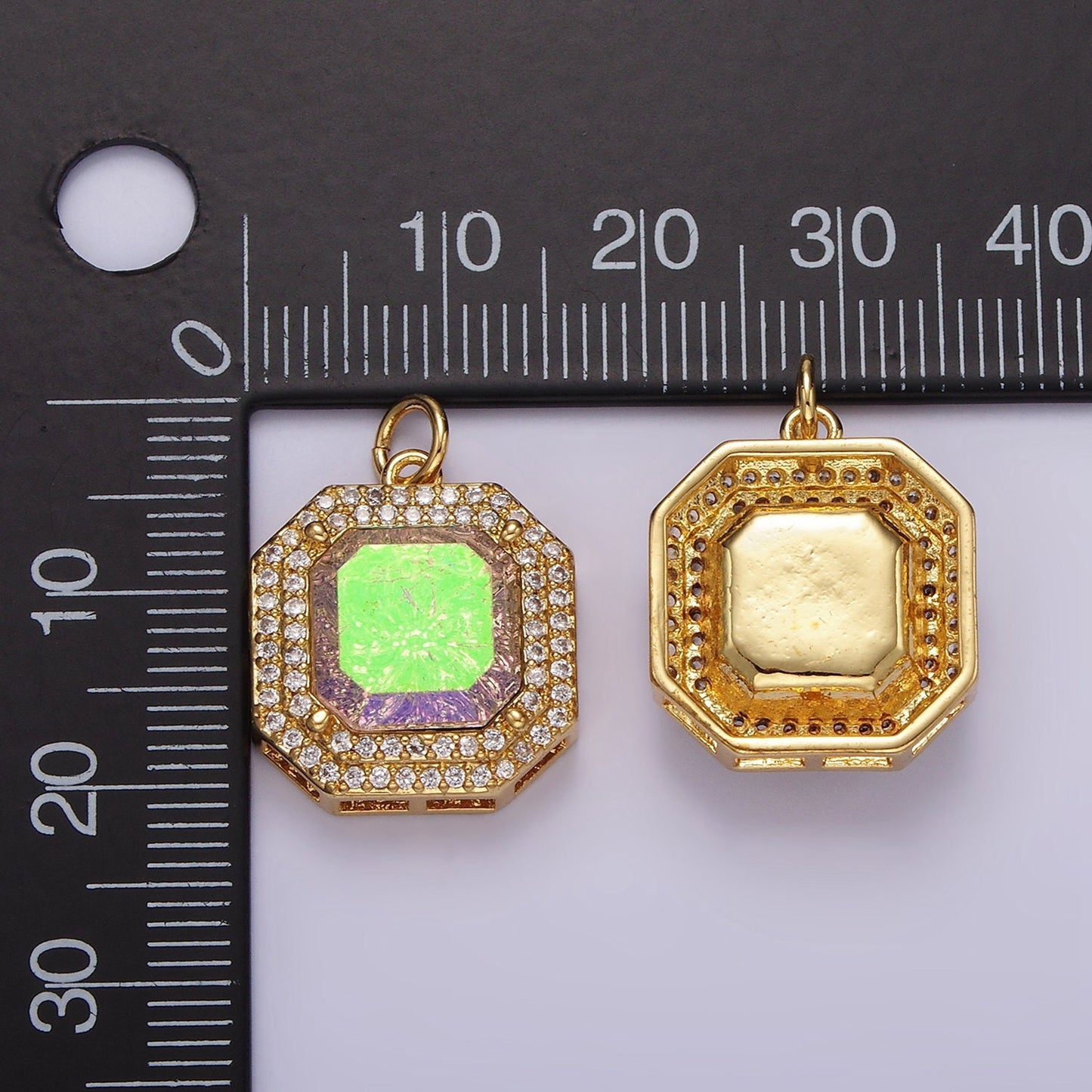 14K Gold Filled Purple Iridescent CZ Micro Paved Hexagonal Charm | AG443