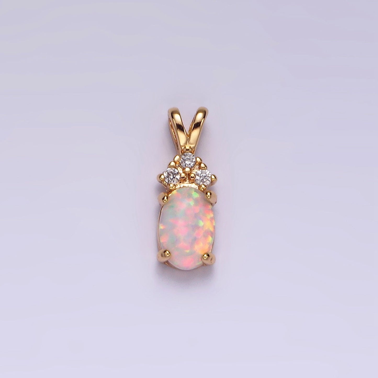 14K Gold Filled Blue Opal, White Opal Oval Triple CZ Double Band Bail Pendant in Silver & Gold | N1903 - N1906