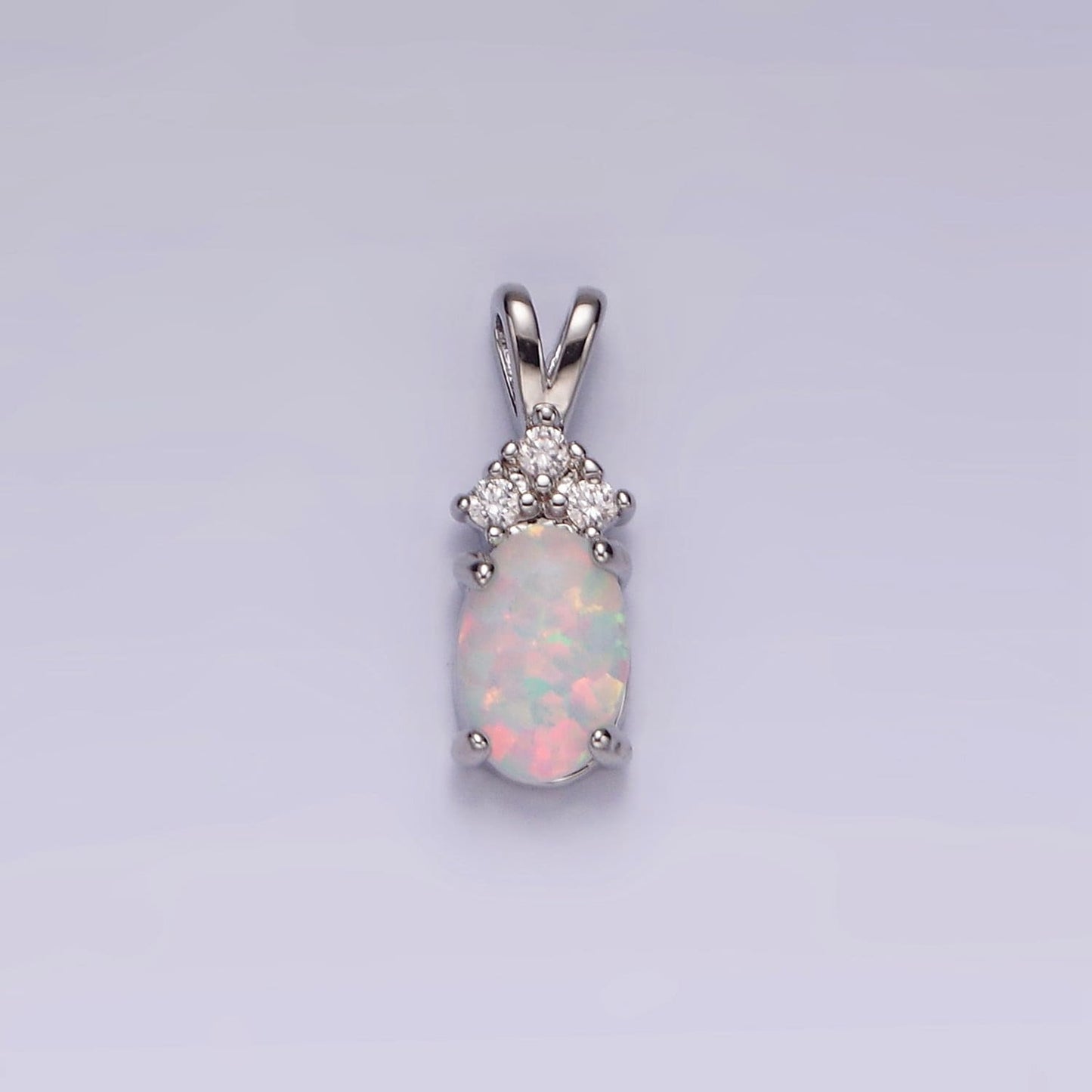 14K Gold Filled Blue Opal, White Opal Oval Triple CZ Double Band Bail Pendant in Silver & Gold | N1903 - N1906