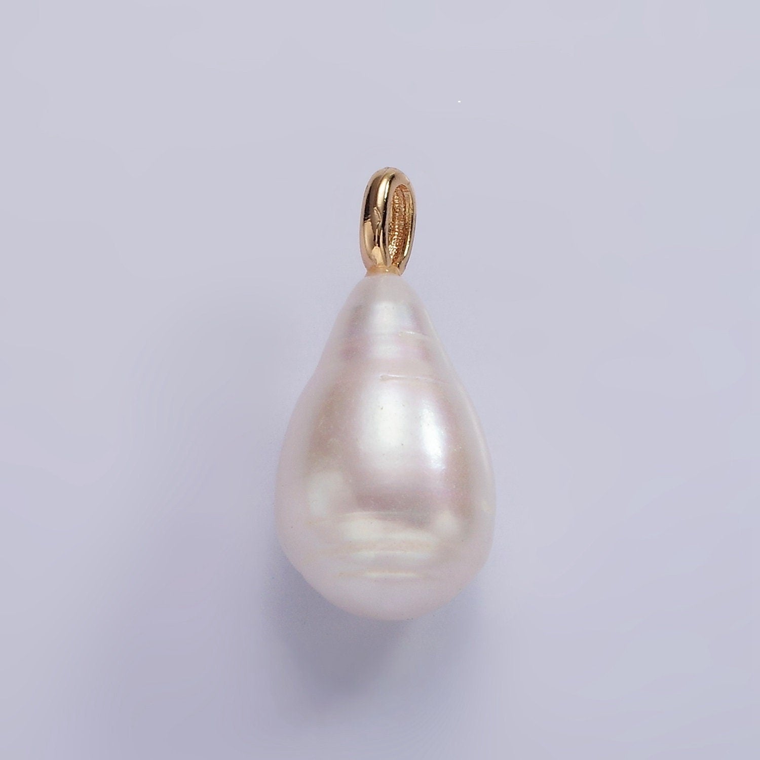 14K Gold Filled 22.5mm Ringed White Freshwater Pearl Teardrop Pendant | P1636