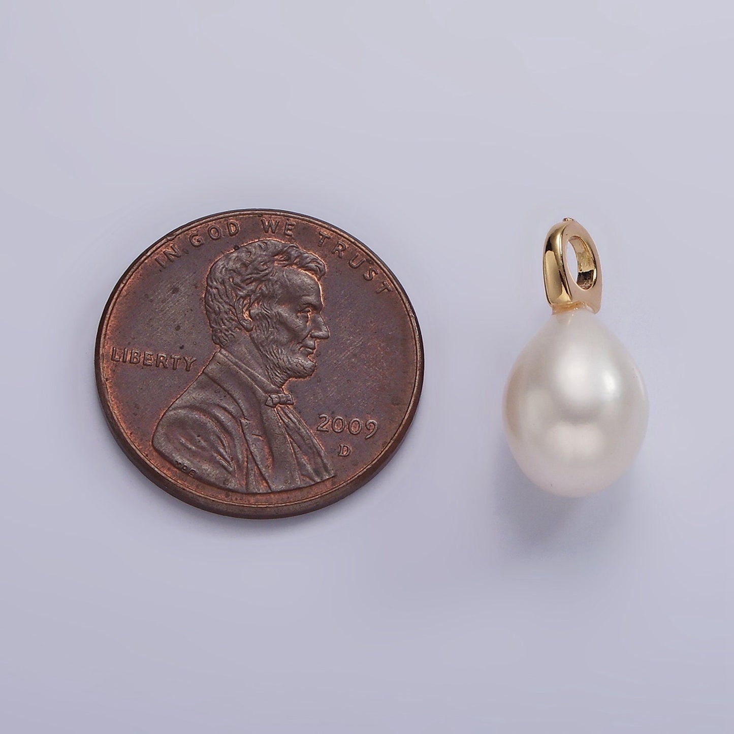 14K Gold Filled 17mm Freshwater Pearl Button Drop Pendant | P1642