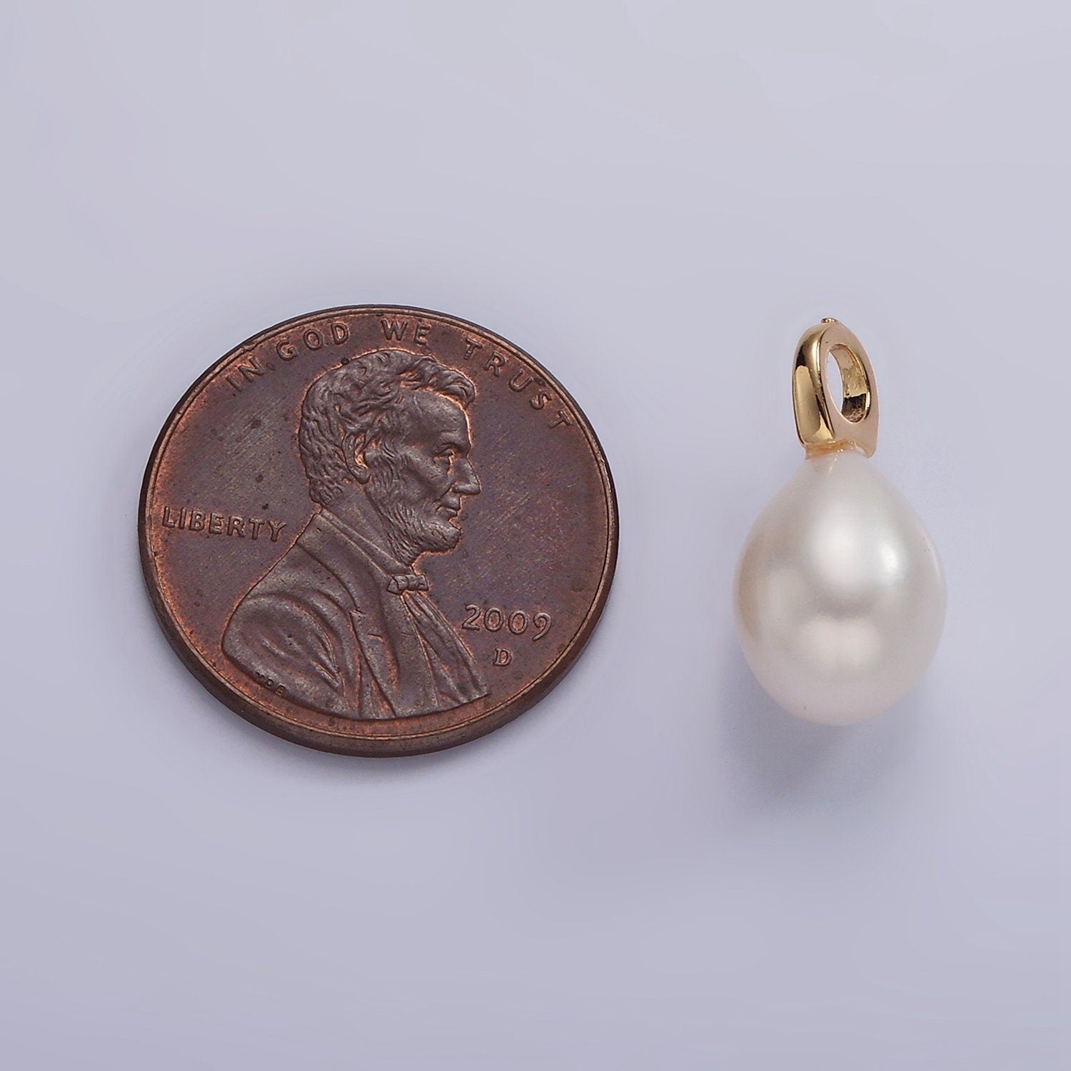 14K Gold Filled 17mm Freshwater Pearl Button Drop Pendant | P1642