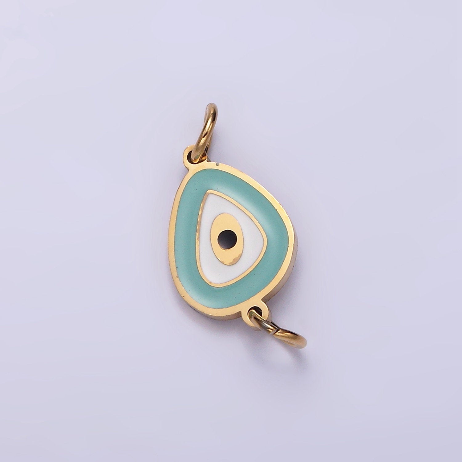 Gold Stainless Steel Evil Eye Charm Connector in Gold Teal Enamel Link Connector for Bracelet Necklace G-782