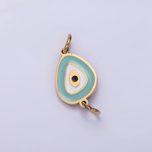 Gold Stainless Steel Evil Eye Charm Connector in Gold Teal Enamel Link Connector for Bracelet Necklace G-782
