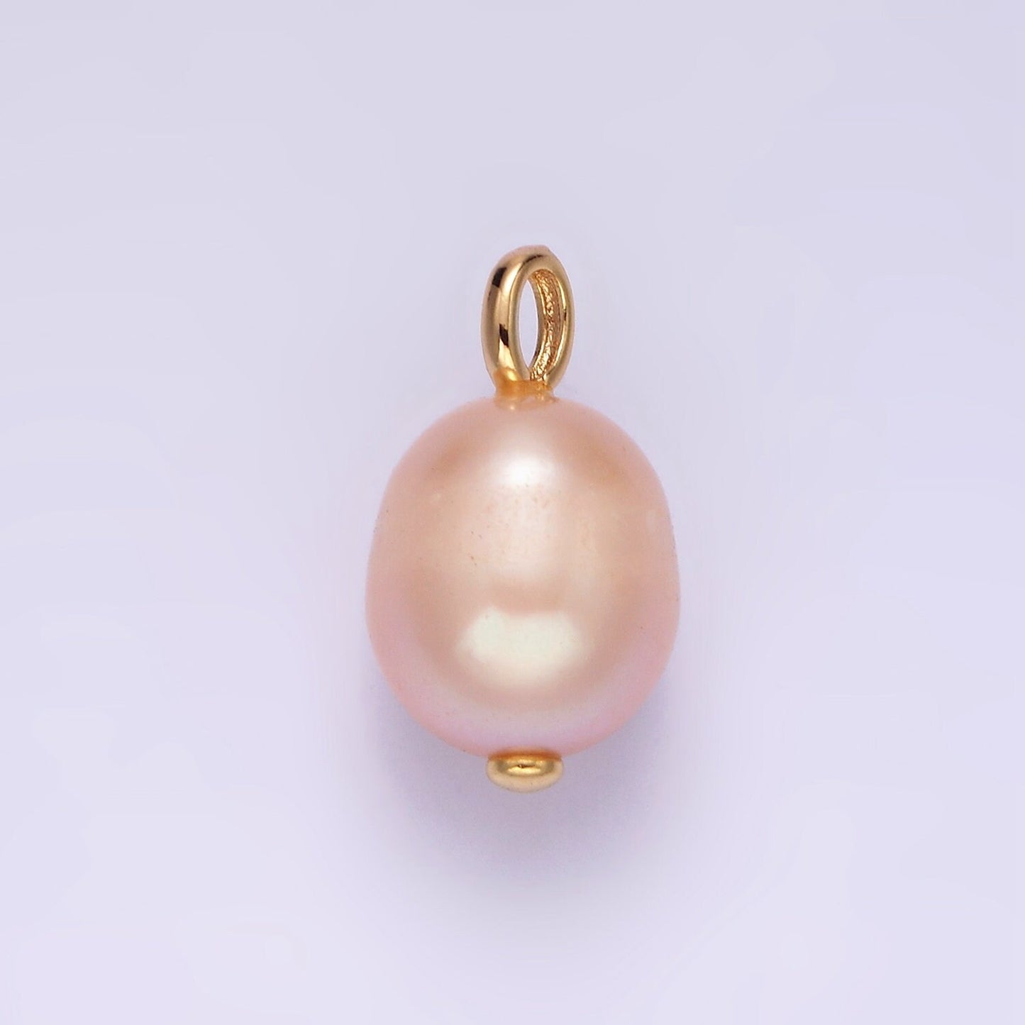 14K Gold Filled Pink Peach Freshwater Pearl Button Drop Pendant | P1650