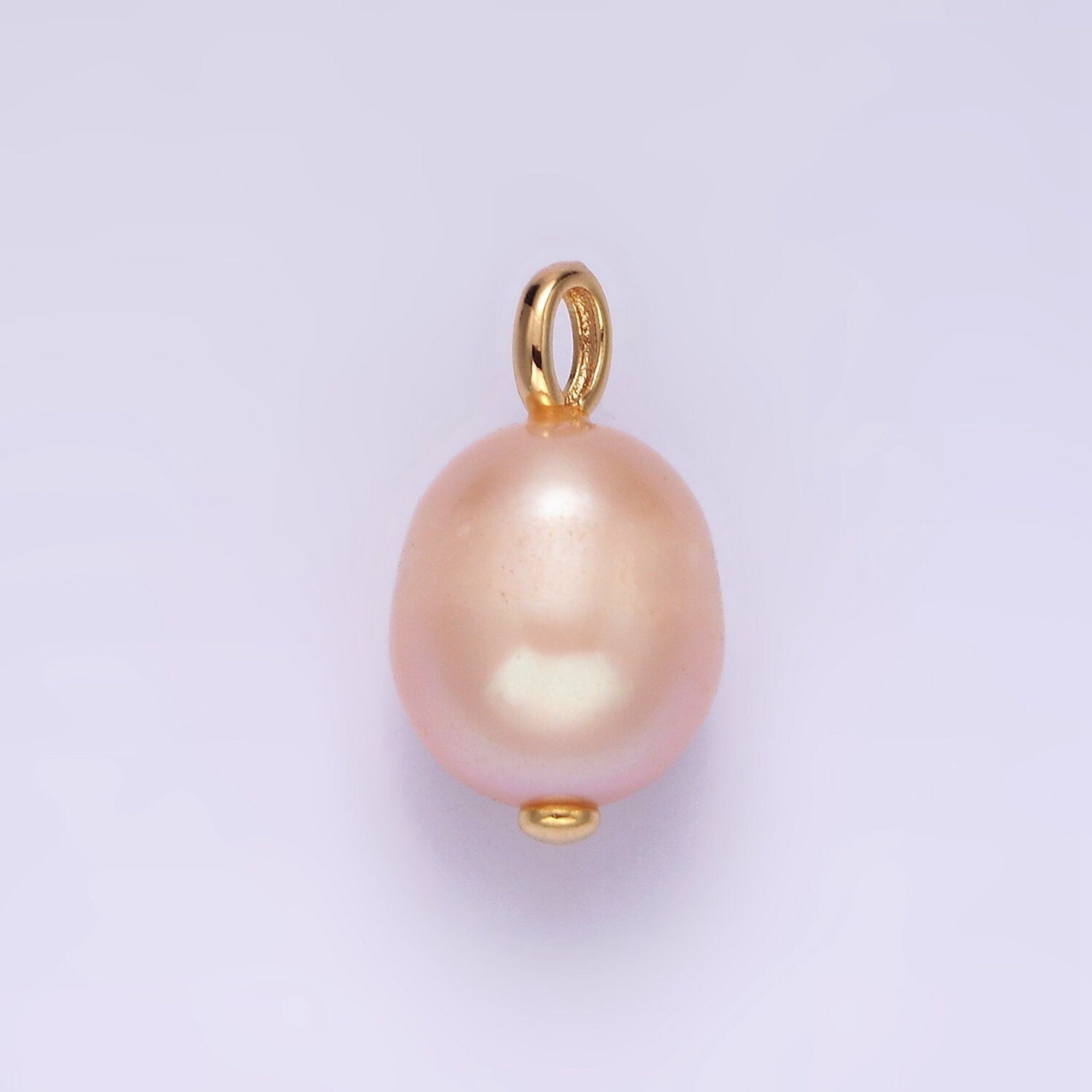 14K Gold Filled Pink Peach Freshwater Pearl Button Drop Pendant | P1650