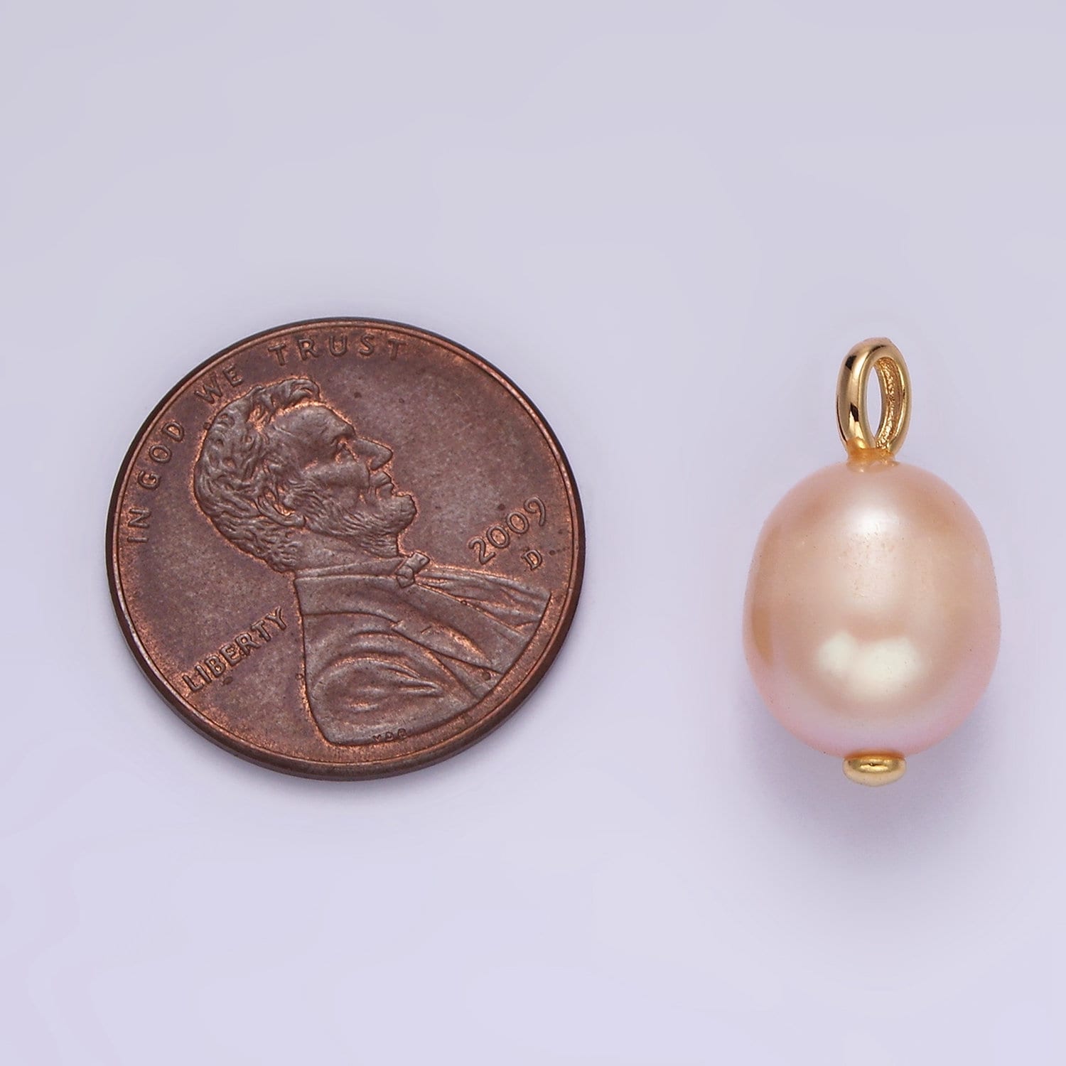 14K Gold Filled Pink Peach Freshwater Pearl Button Drop Pendant | P1650