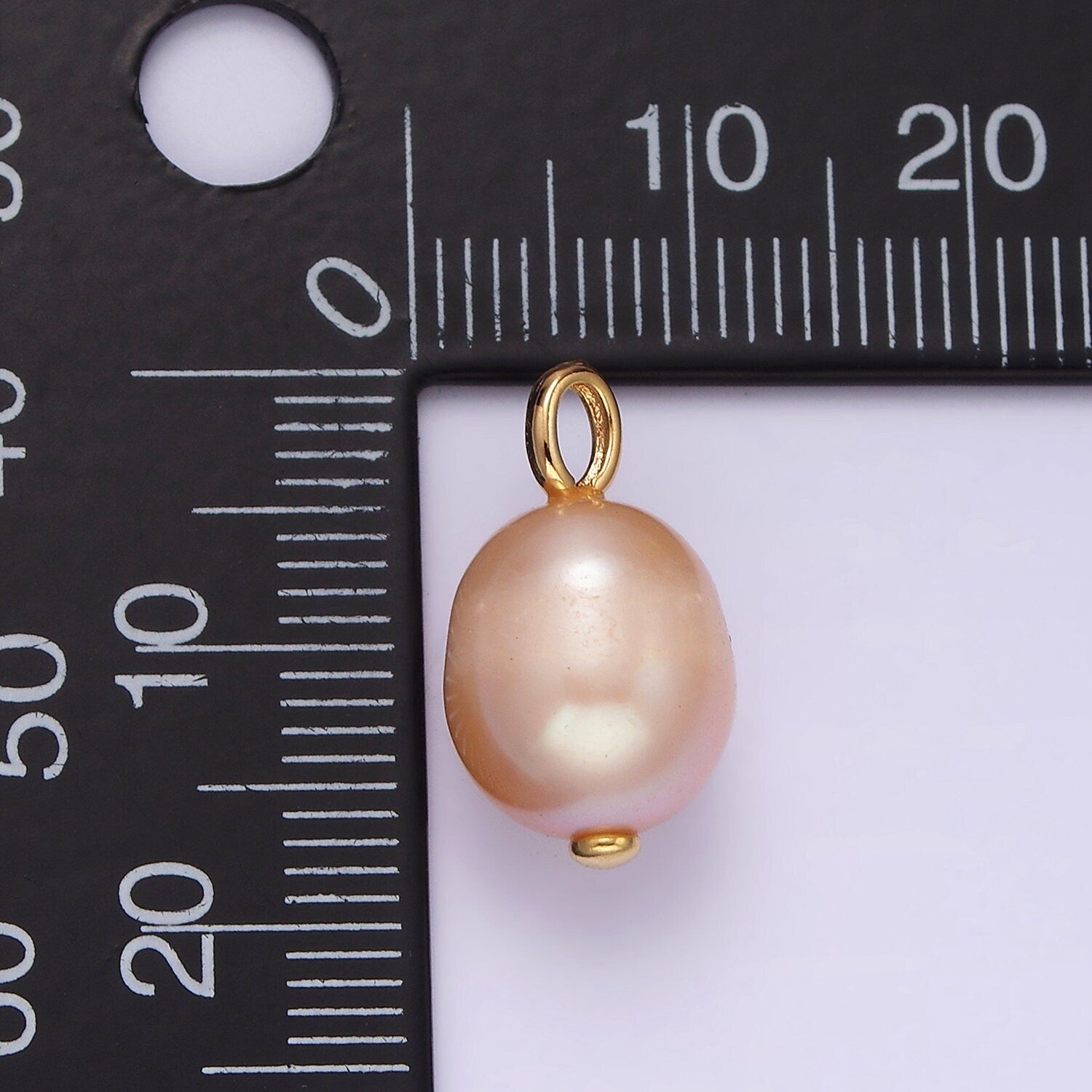 14K Gold Filled Pink Peach Freshwater Pearl Button Drop Pendant | P1650