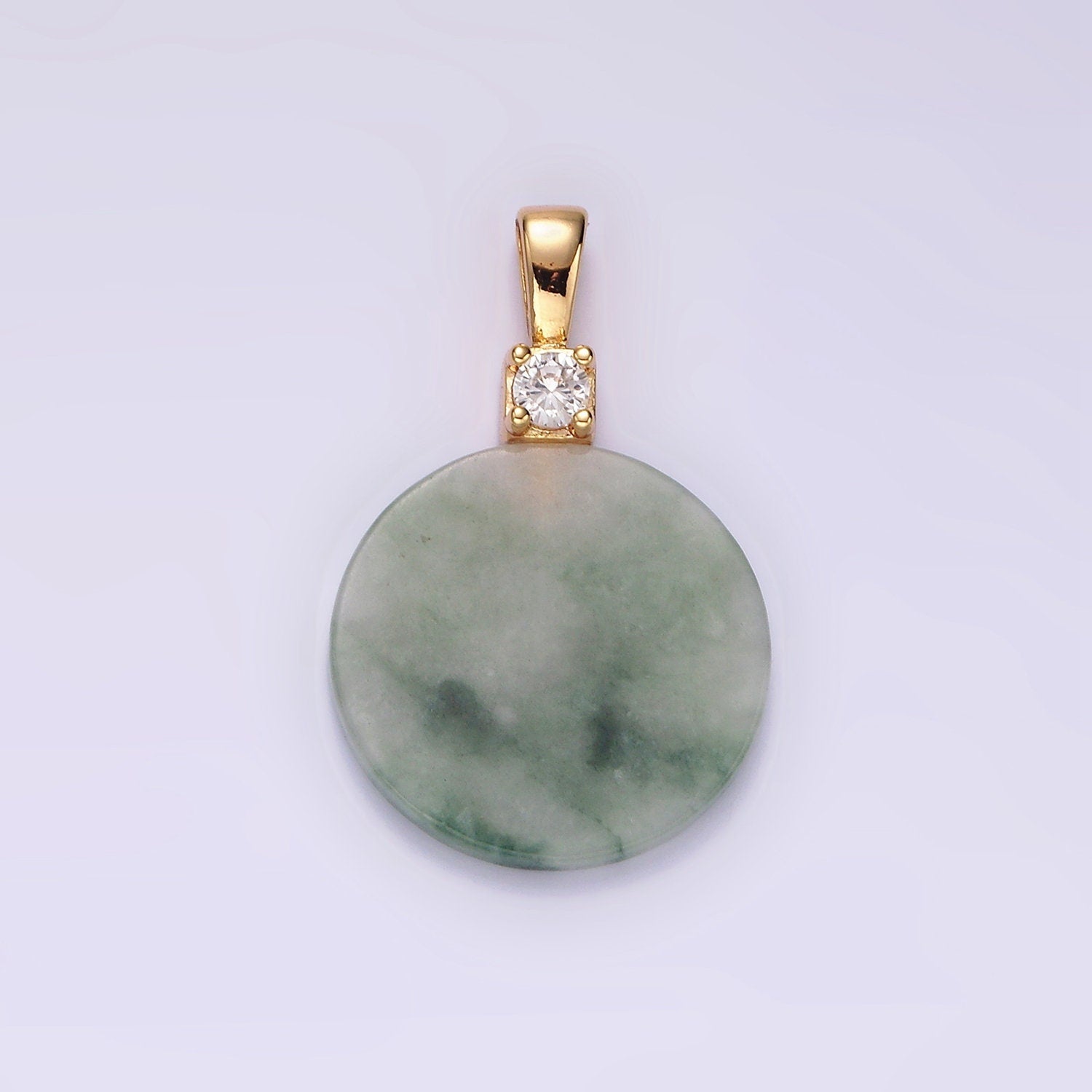 14K Gold Filled Green Jade Round CZ Bail Pendant | N2018