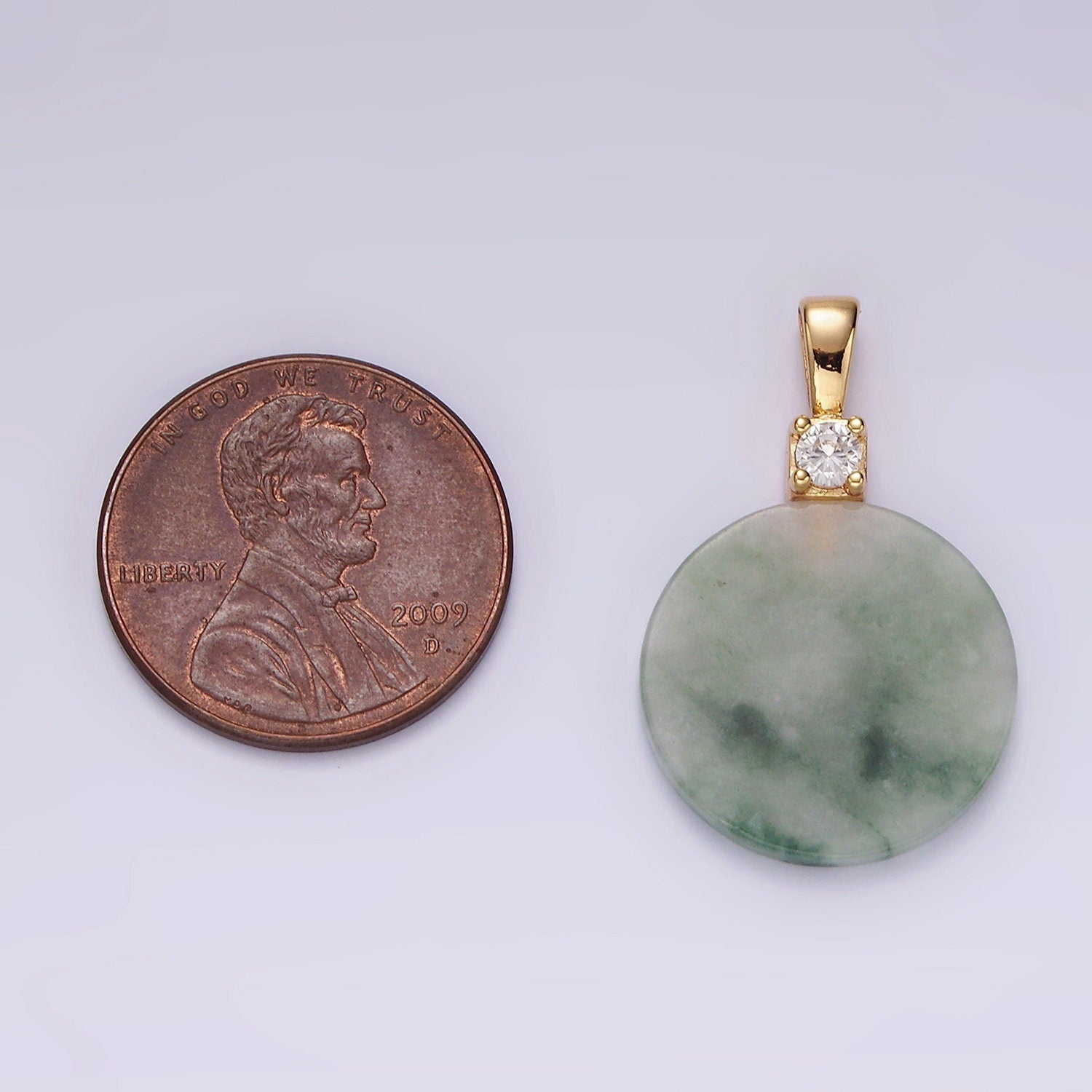 14K Gold Filled Green Jade Round CZ Bail Pendant | N2018