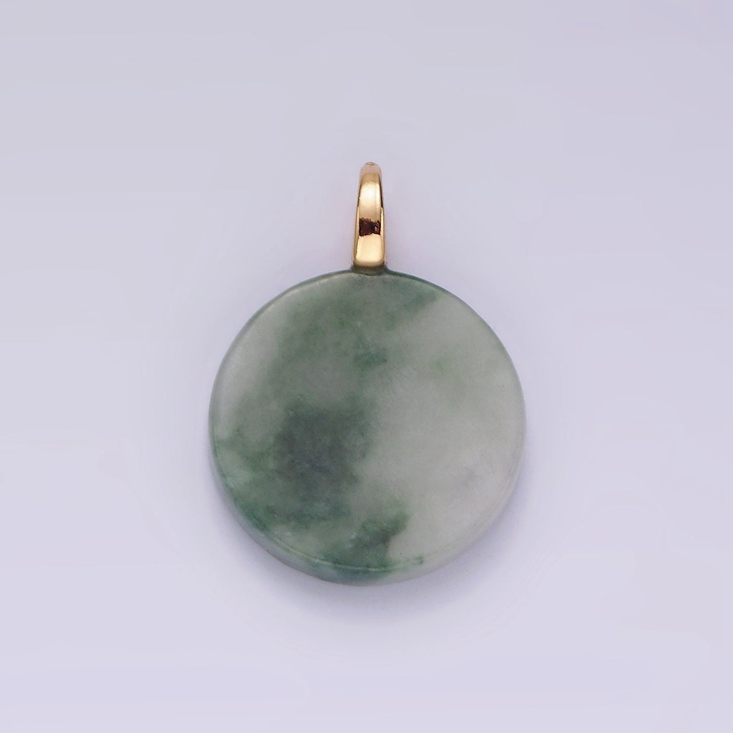 14K Gold Filled Green Jade Natural Round Minimalist Drop Pendant | AG460