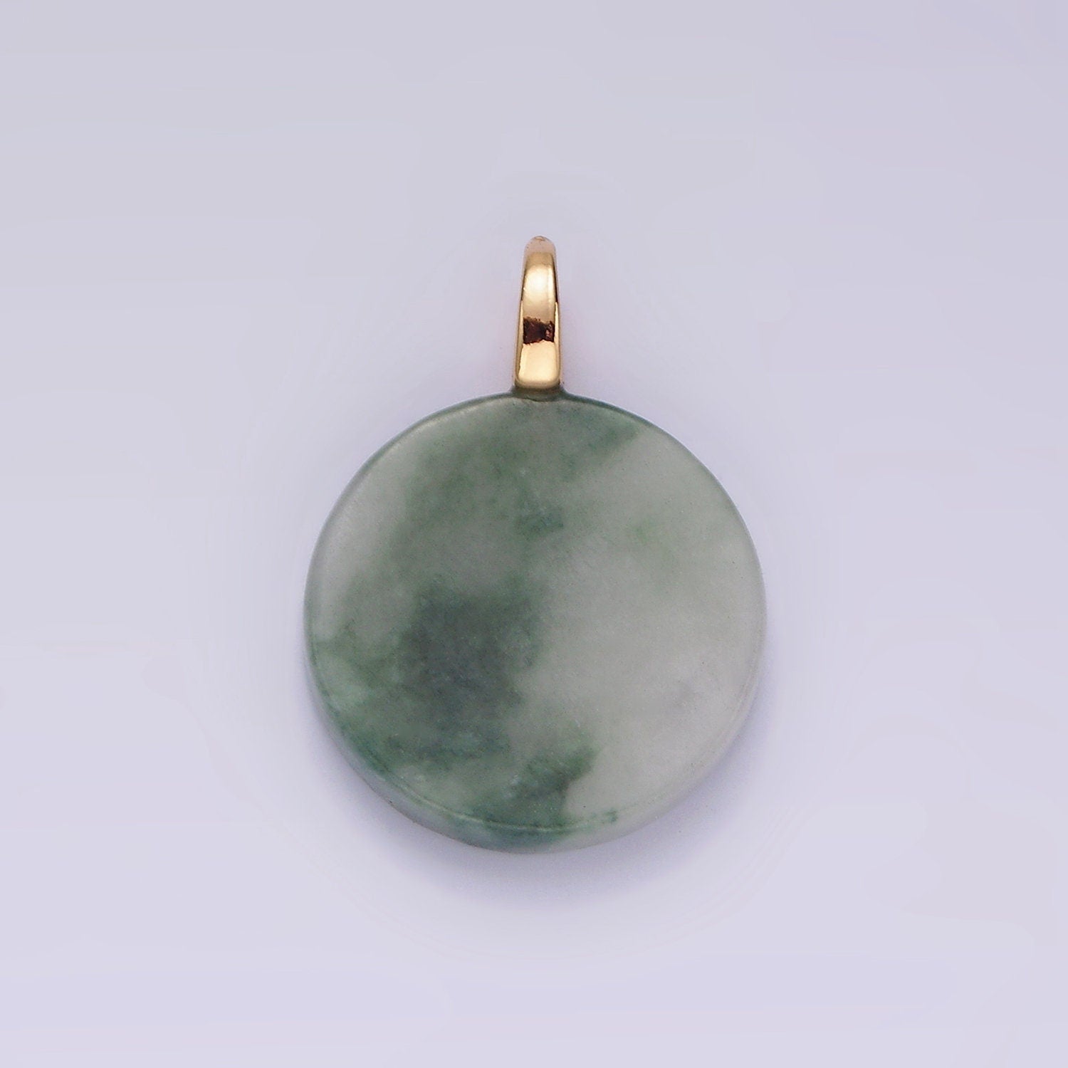 14K Gold Filled Green Jade Natural Round Minimalist Drop Pendant | AG460