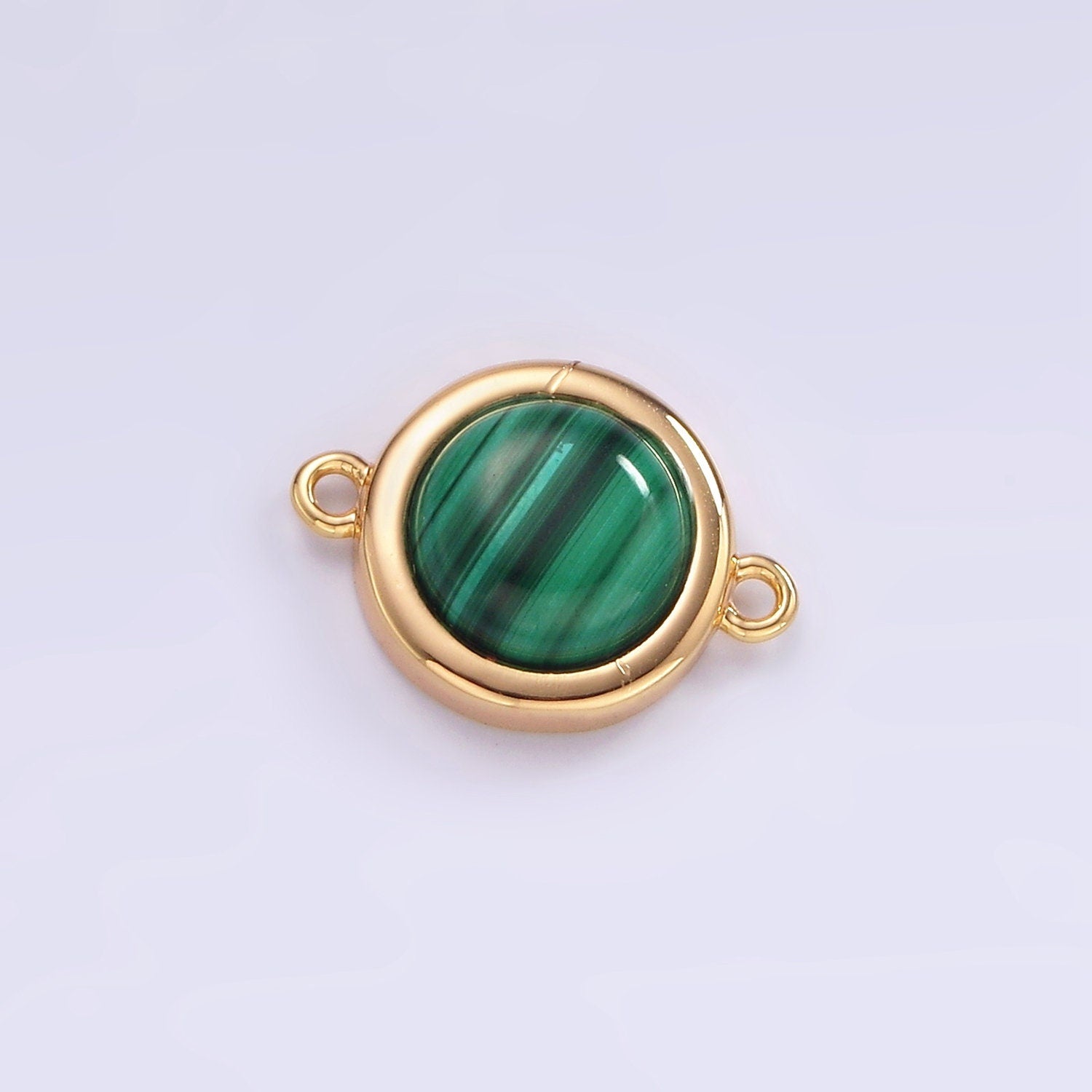 16K Gold Filled Green Malachite Bezel Round Connector | G152