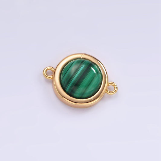 16K Gold Filled Green Malachite Bezel Round Connector | G152