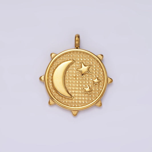 Stainless Steel Celestial Crescent Moon Triple Sun Beaded Sun Charm | P658