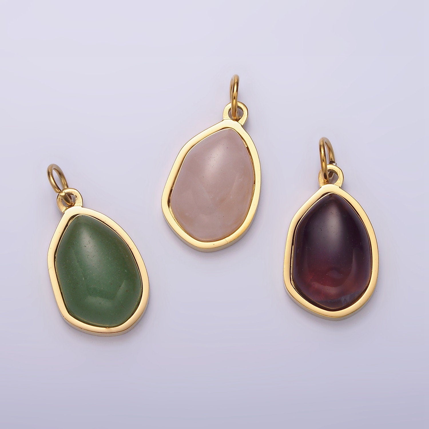 Stainless Steel Rose Quartz, Aventurine, Amethyst Abstract Teardrop Charm | P638 - P640