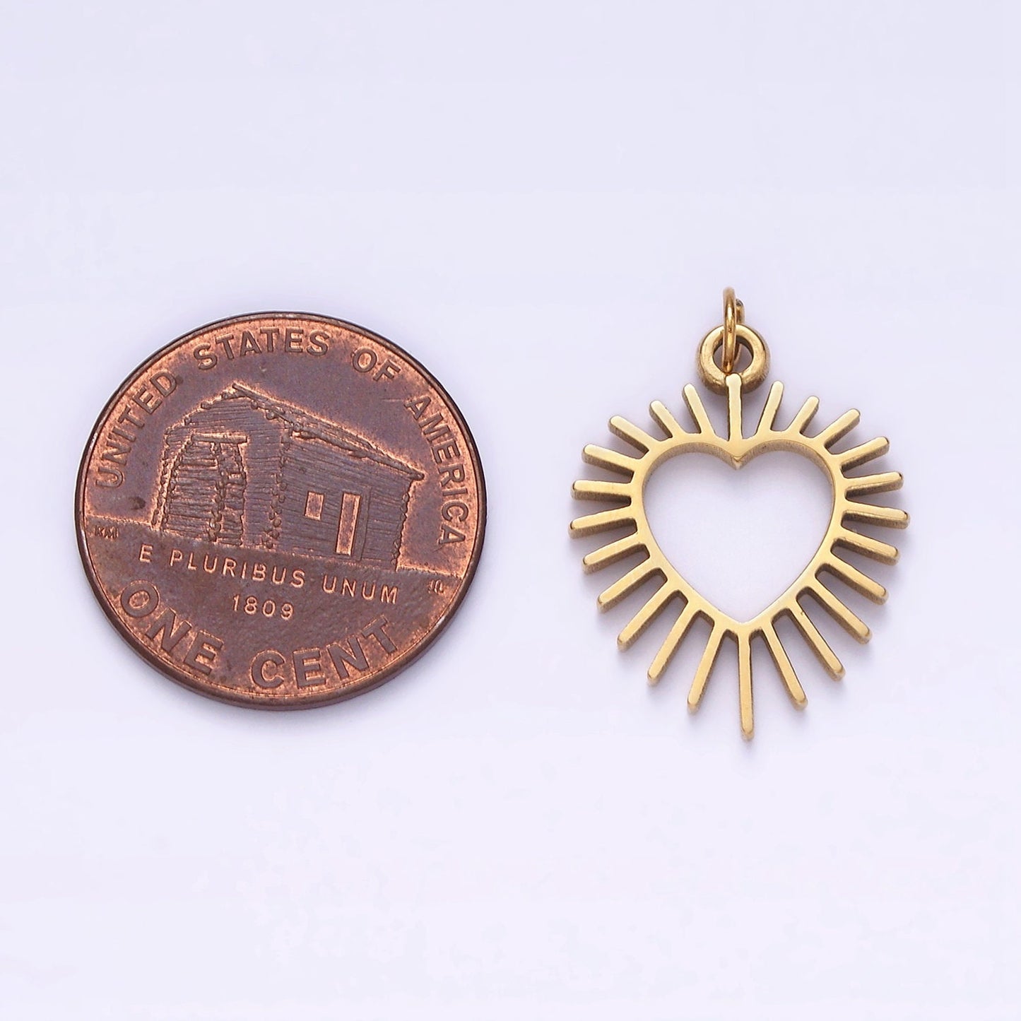 Stainless Steel Open Gold Heart Sun Ray Charm | P629