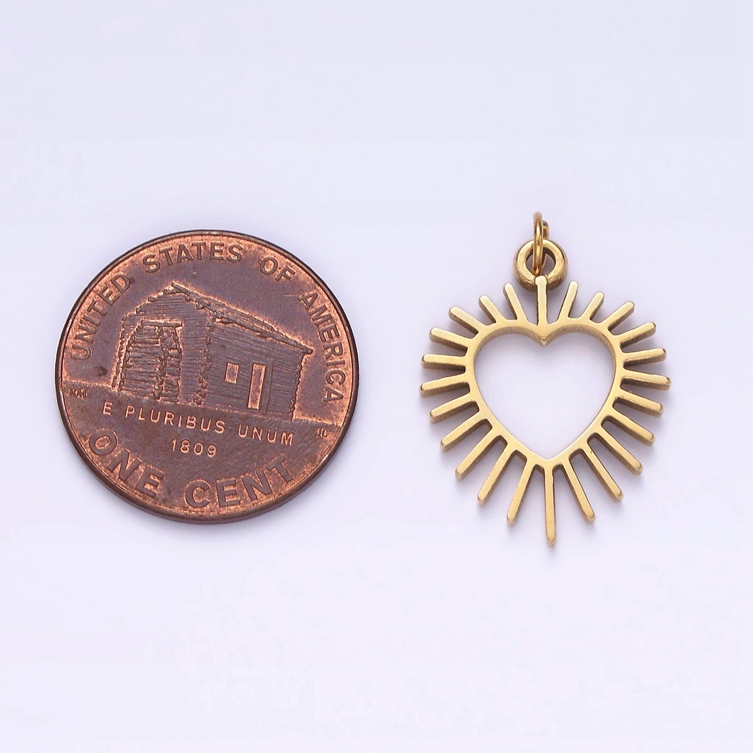 Stainless Steel Open Gold Heart Sun Ray Charm | P629