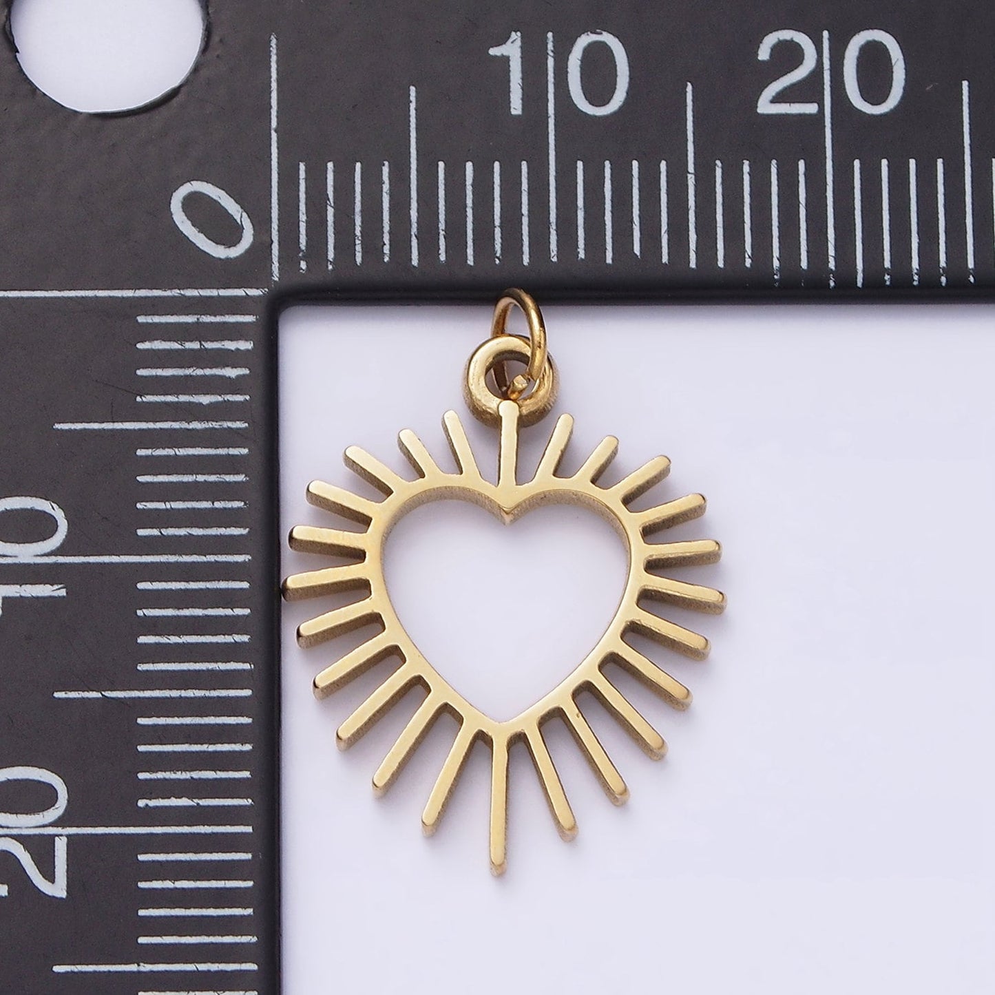 Stainless Steel Open Gold Heart Sun Ray Charm | P629