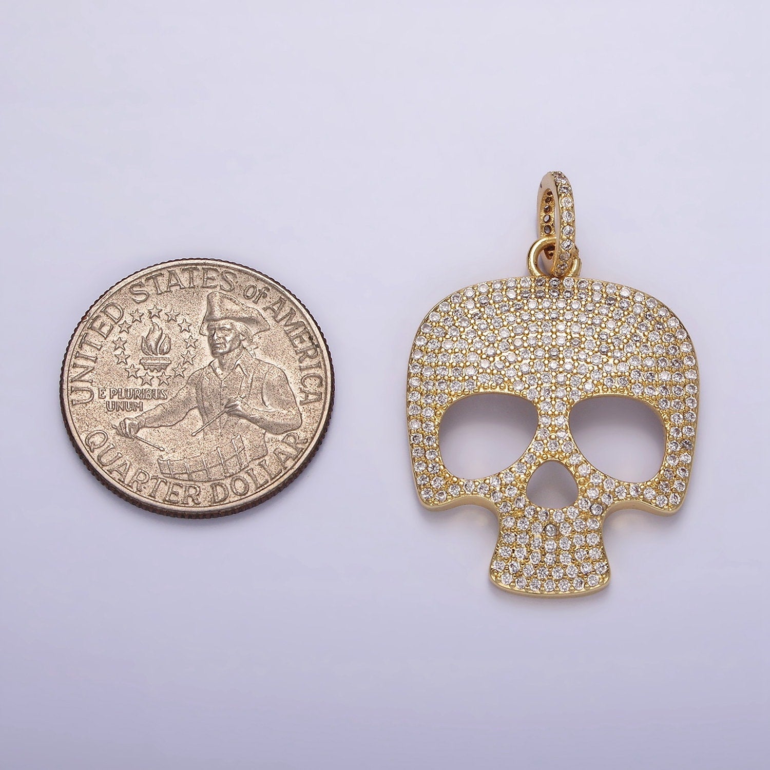 14K Gold Filled 40mm Skeleton Skull Clear Micro Paved CZ Charm in Black, Gold & Silver | AC845 - AC847