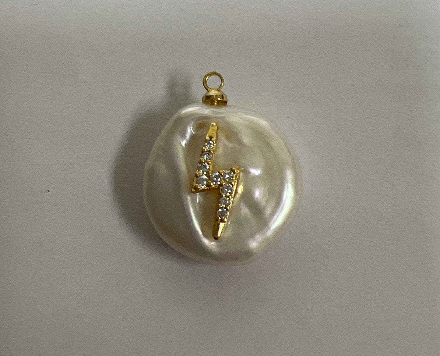 1 Pc Gold Filled Micro Pave Thunderbolt on Pear Freeform Pearl Charm for Necklace Bracelet Earring Pendant Jewelry Supply | P-1826