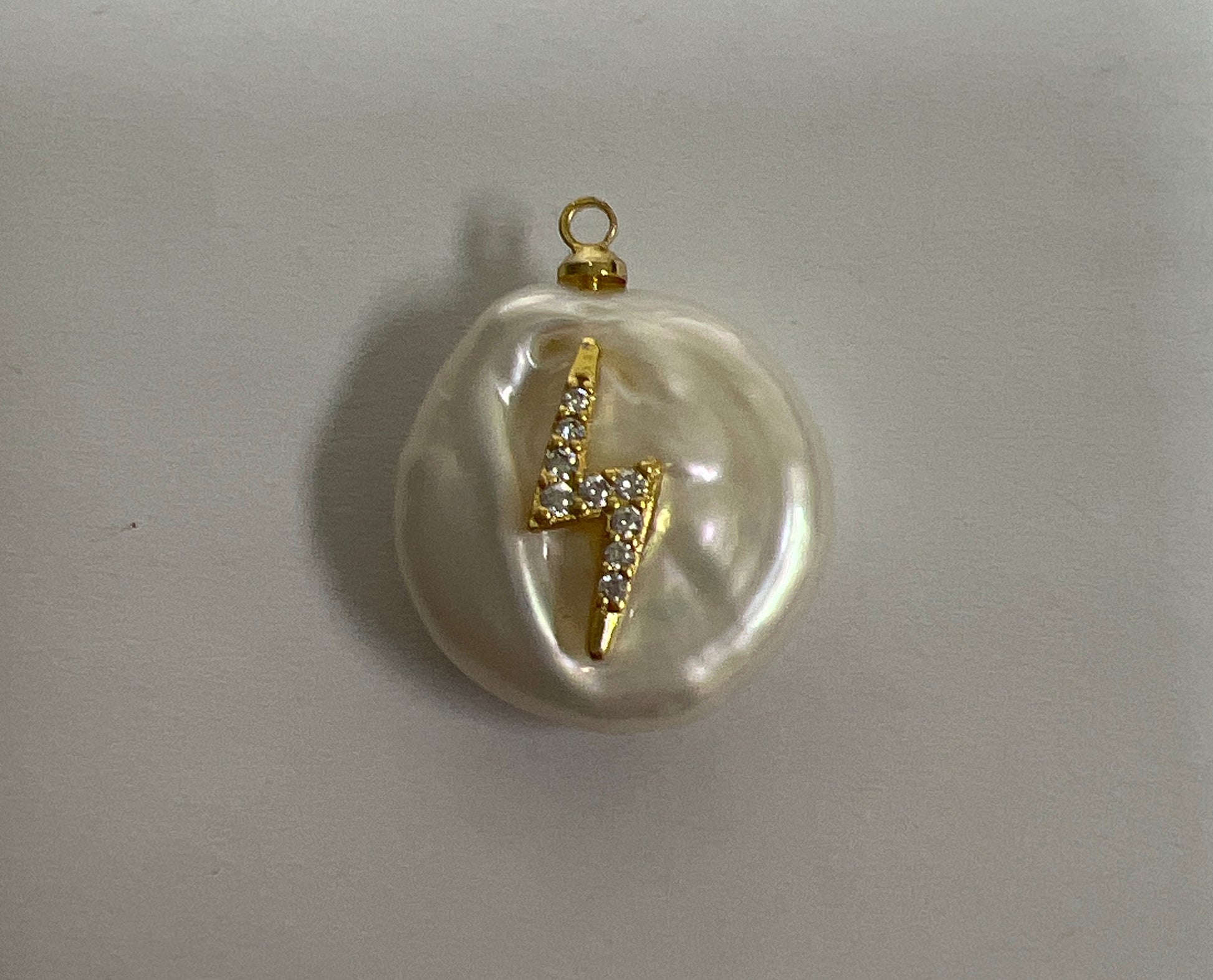 1 Pc Gold Filled Micro Pave Thunderbolt on Pear Freeform Pearl Charm for Necklace Bracelet Earring Pendant Jewelry Supply | P-1826