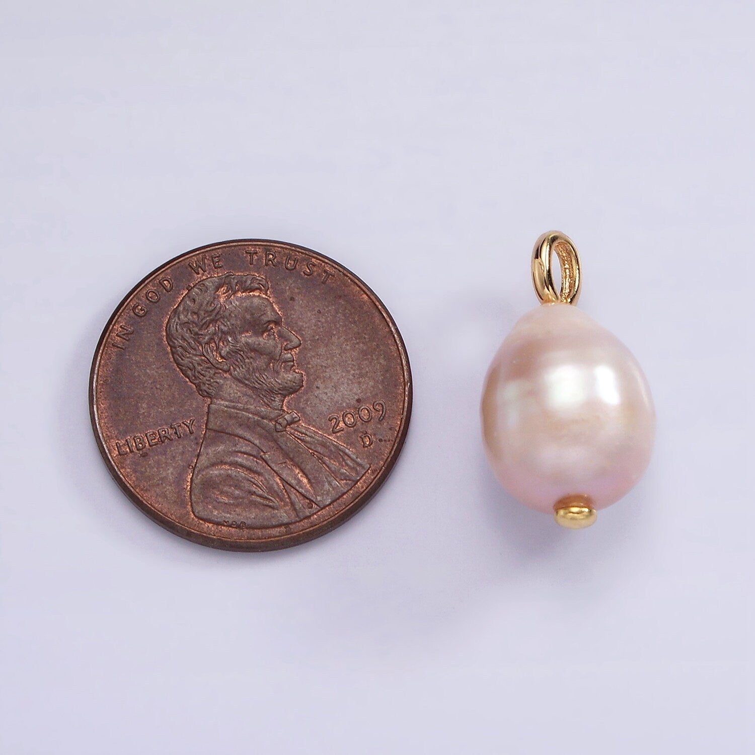 14K Gold Filled 17mm Pink Freshwater Pearl Drop Pendant | P1651