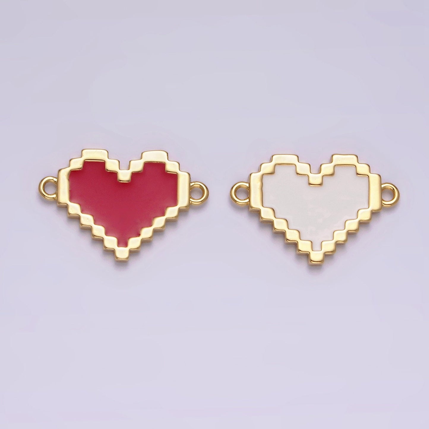 14K Gold Filled Red, White Enamel Pixelated Heart Connector | G116 G117