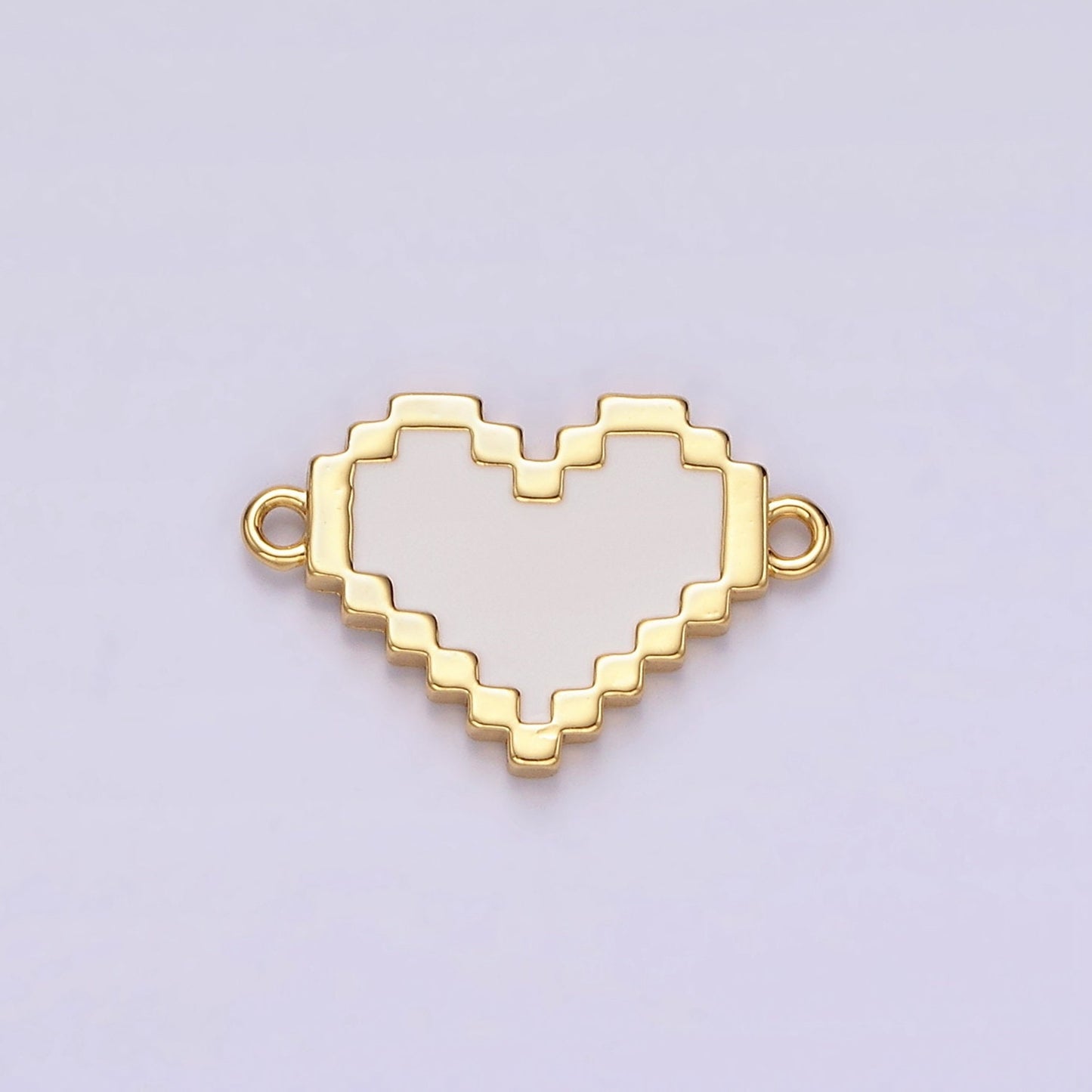 14K Gold Filled Red, White Enamel Pixelated Heart Connector | G116 G117