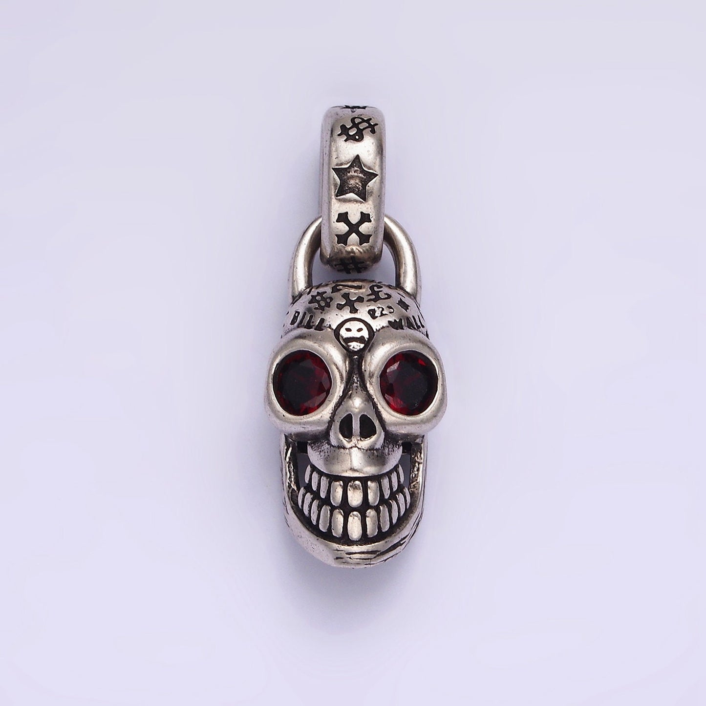 14K Gold Filled Red CZ Eyed Engraved Skeleton Skull Pendant in Gold & Silver | AC860 AC861
