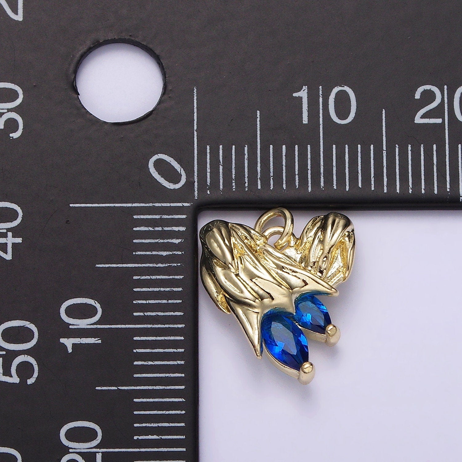 14K Gold Filled Blue, Clear Teardrop CZ Abstract Textured Heart Angel Wing Charm | AC902 AC903