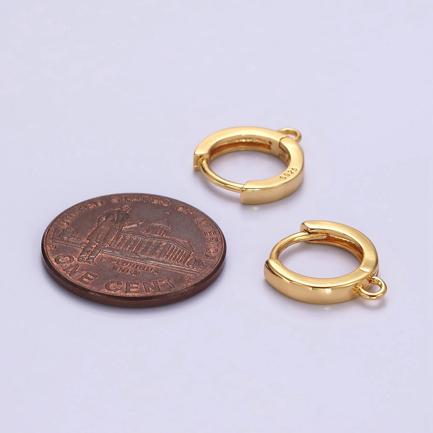 Gold Vermeil 12mm Flat Minimalist Huggie Open Loop Earrings Finding Supply | Z568