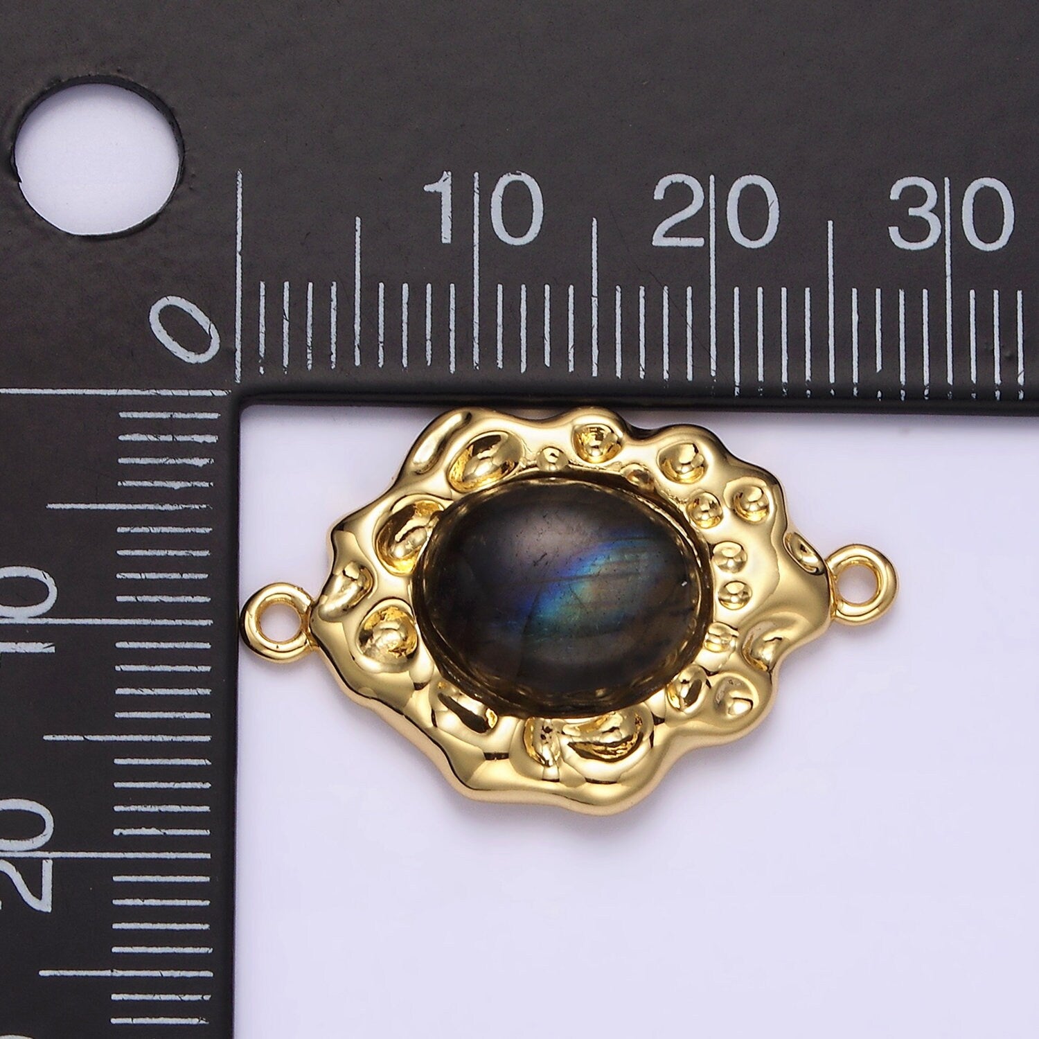 14K Gold Filled Labradorite Cabochon Dotted Abstract Connector | G897