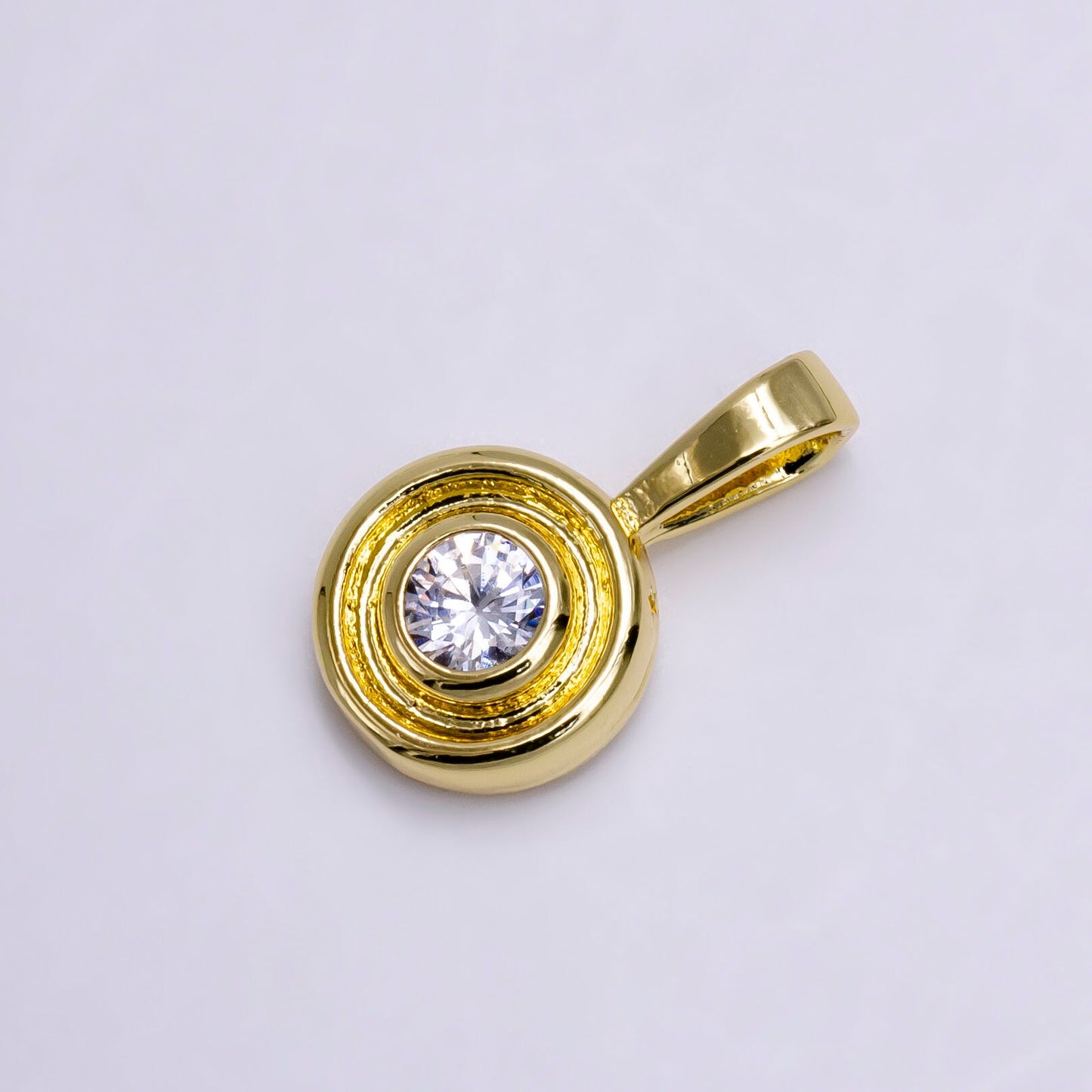 14K Gold Filled Clear, Green, Blue CZ Bezel Round Circle Lined Pendant | N1970 - N1972
