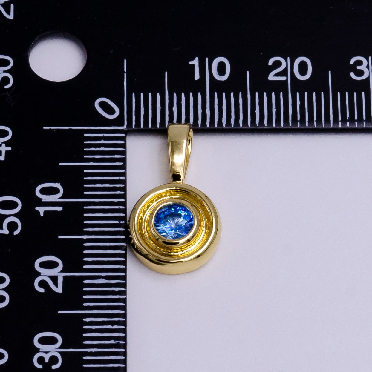 14K Gold Filled Clear, Green, Blue CZ Bezel Round Circle Lined Pendant | N1970 - N1972