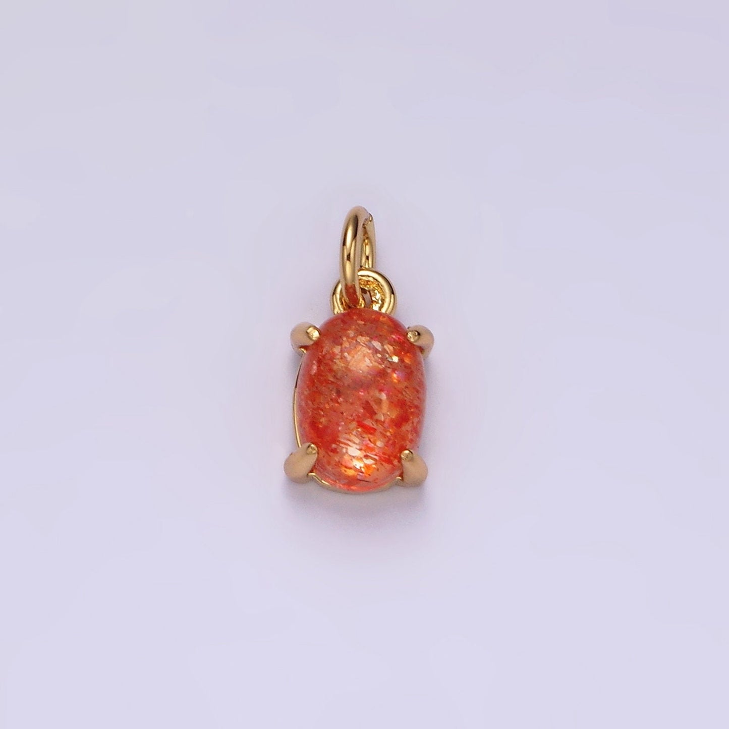 16K Gold Filled Lapis Lazuli, Citrine Gemstone Oval, Round Claw Frame Charm | AC853 - AC855