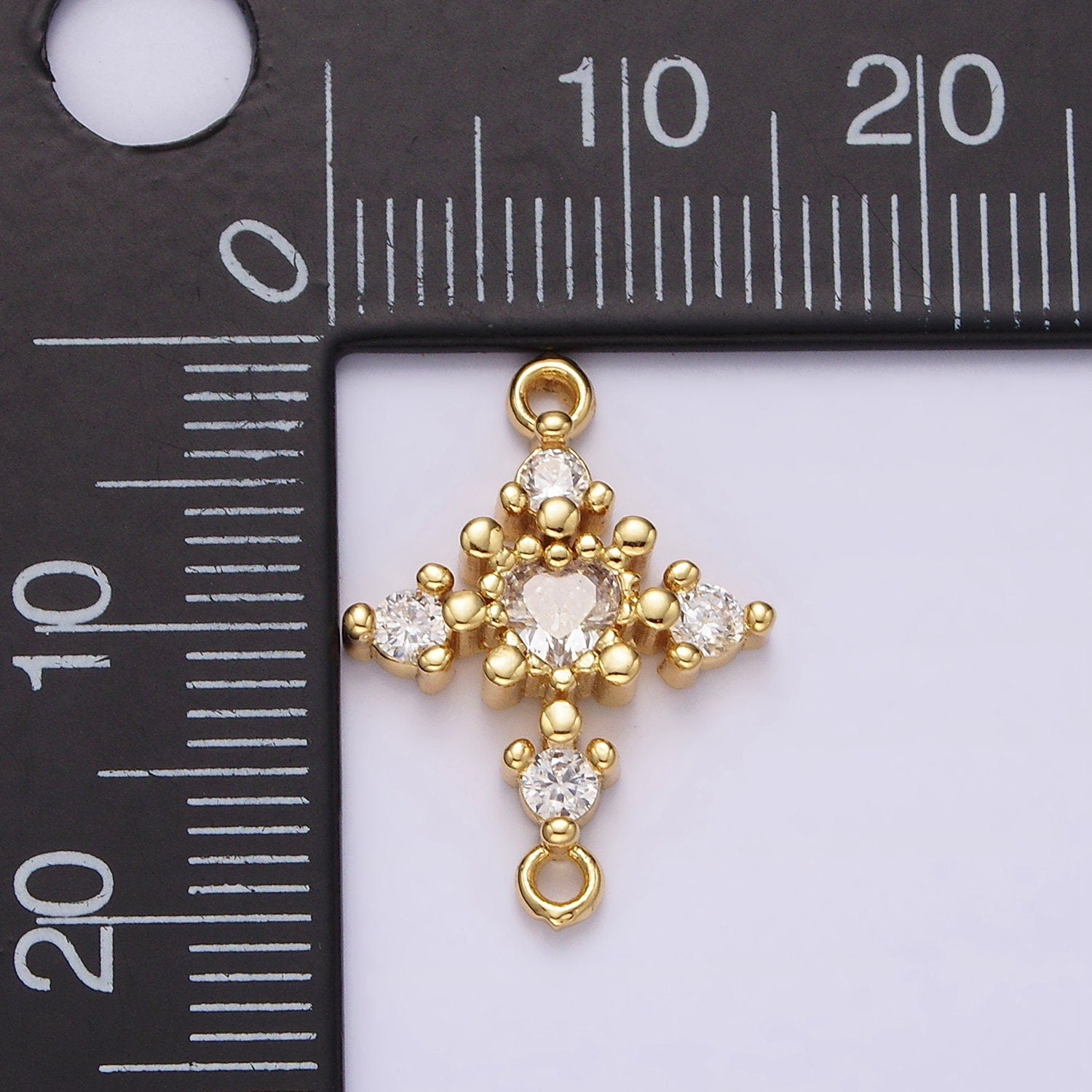 14K Gold Filled Clear CZ Heart Dotted Open Rhombus Celestial Star Connector | G790