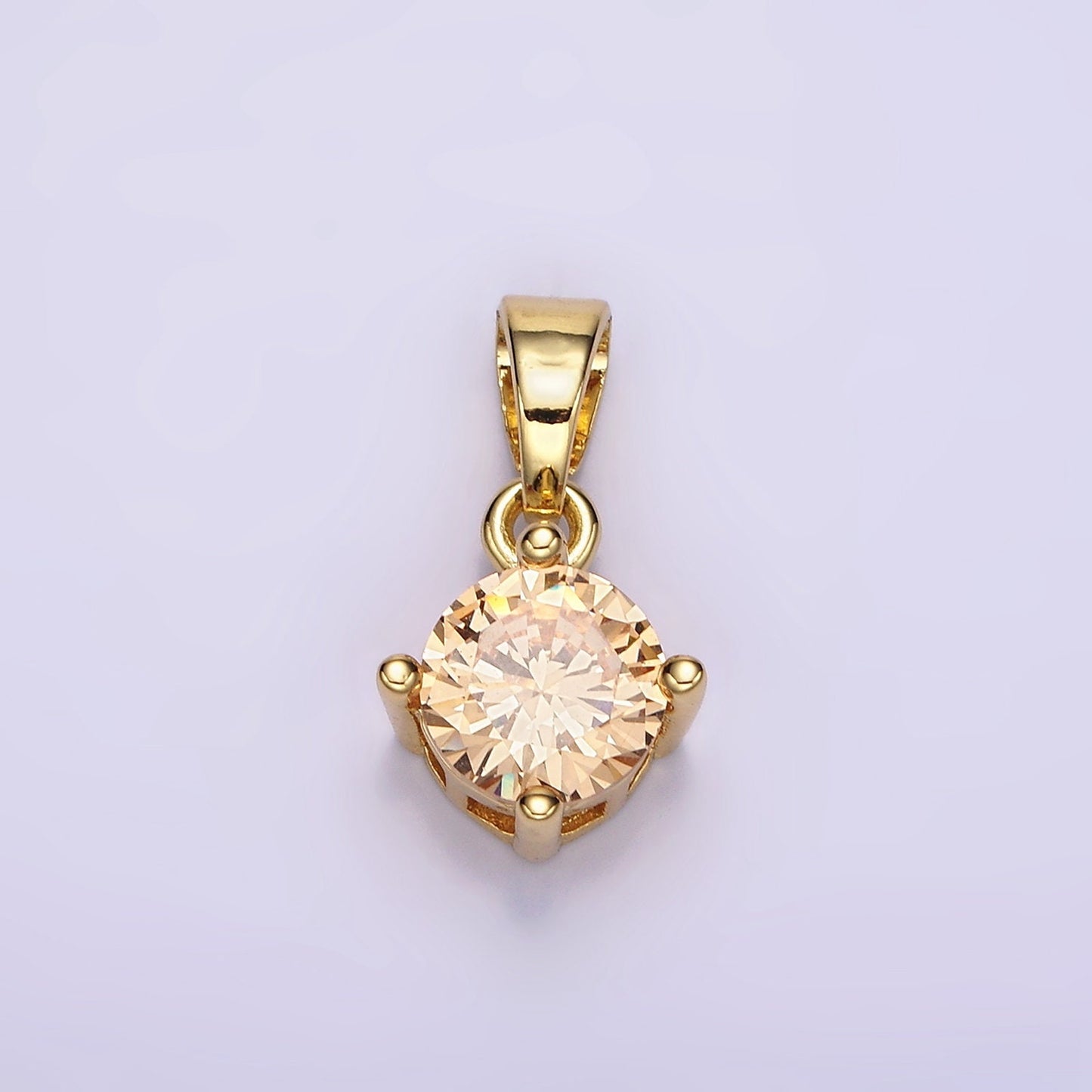 16K Gold Filled Round CZ Birthstone Personalized Solitaire Pendant | N1924 - N1935