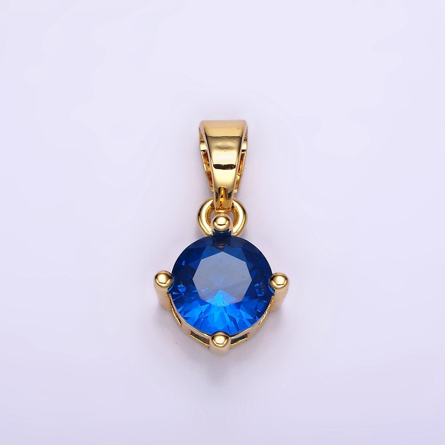 16K Gold Filled Round CZ Birthstone Personalized Solitaire Pendant | N1924 - N1935