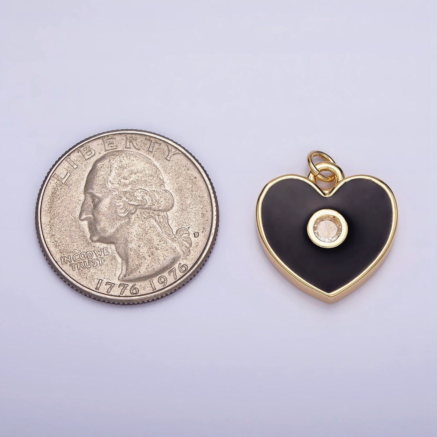 16K Gold Filled Mini Black Enamel CZ Heart Add-On Charm for Bracelet Necklace Earring Component | AC1170