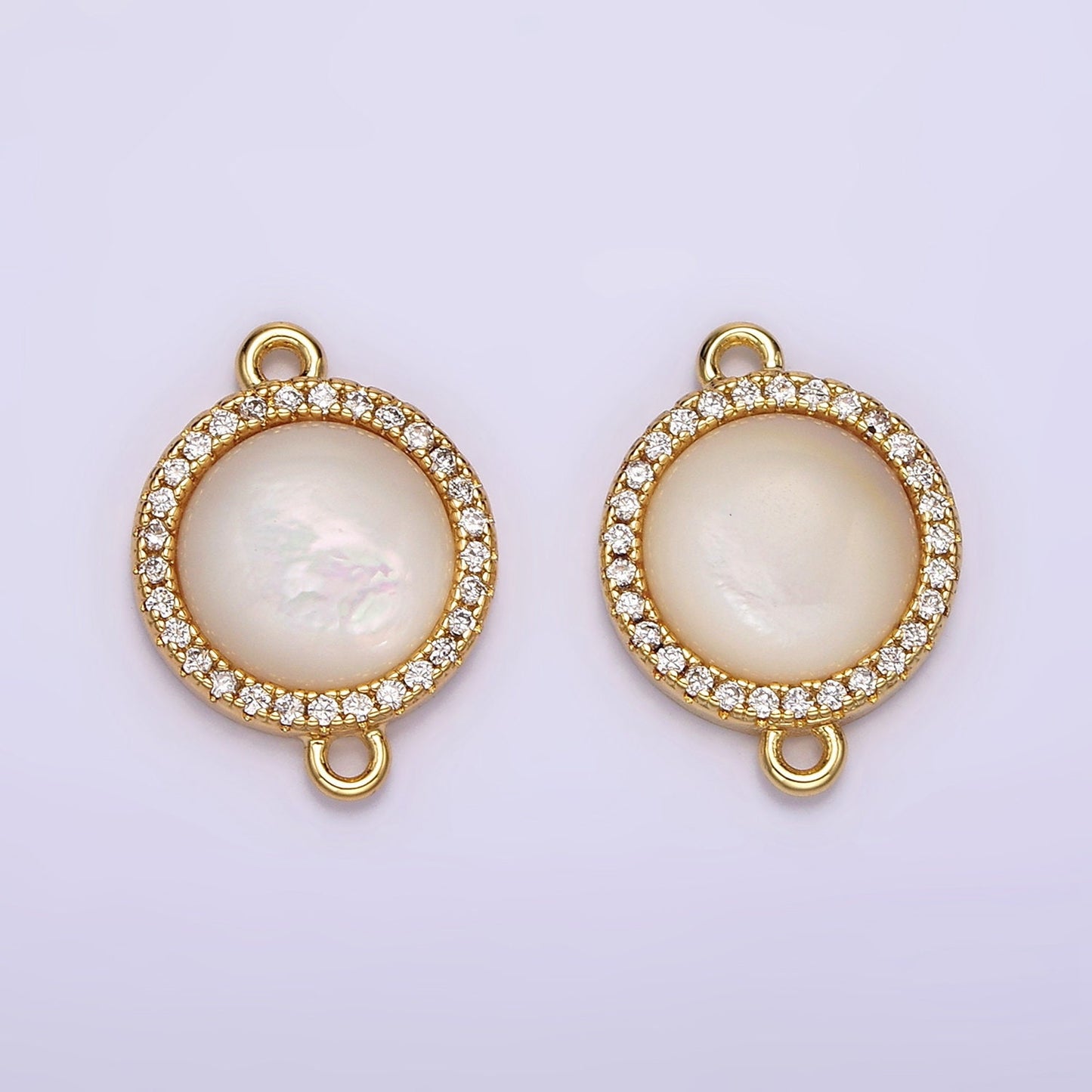14K Gold Filled Round Moonstone Gemstone Micro Paved CZ 13mm Round Connector | G118