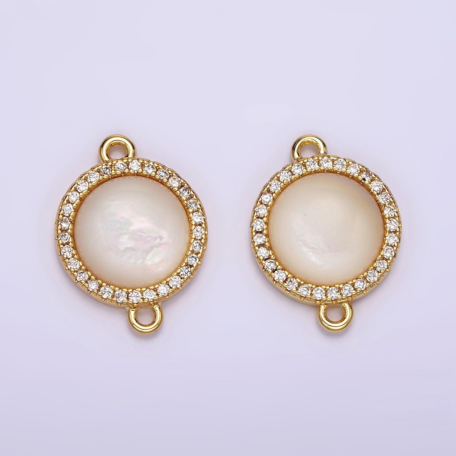 14K Gold Filled Round Moonstone Gemstone Micro Paved CZ 13mm Round Connector | G118