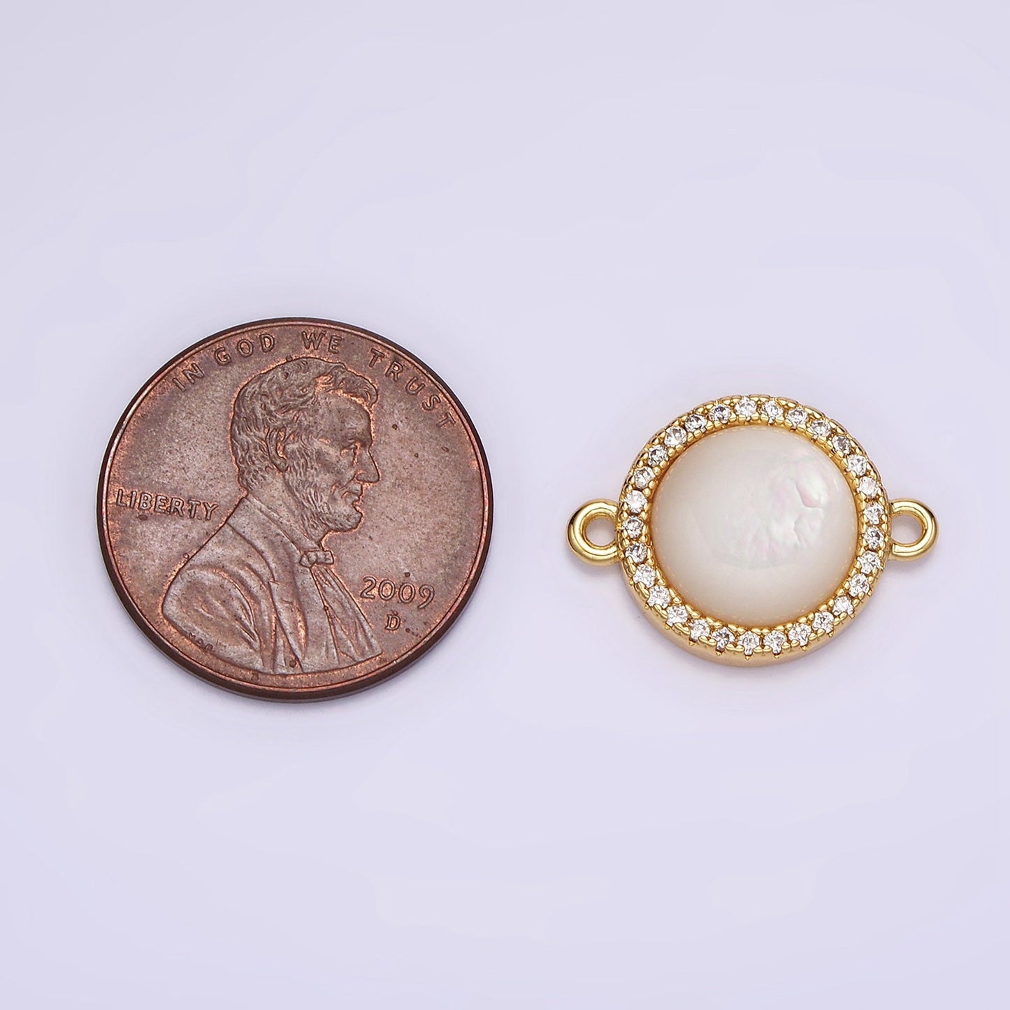 14K Gold Filled Round Moonstone Gemstone Micro Paved CZ 13mm Round Connector | G118