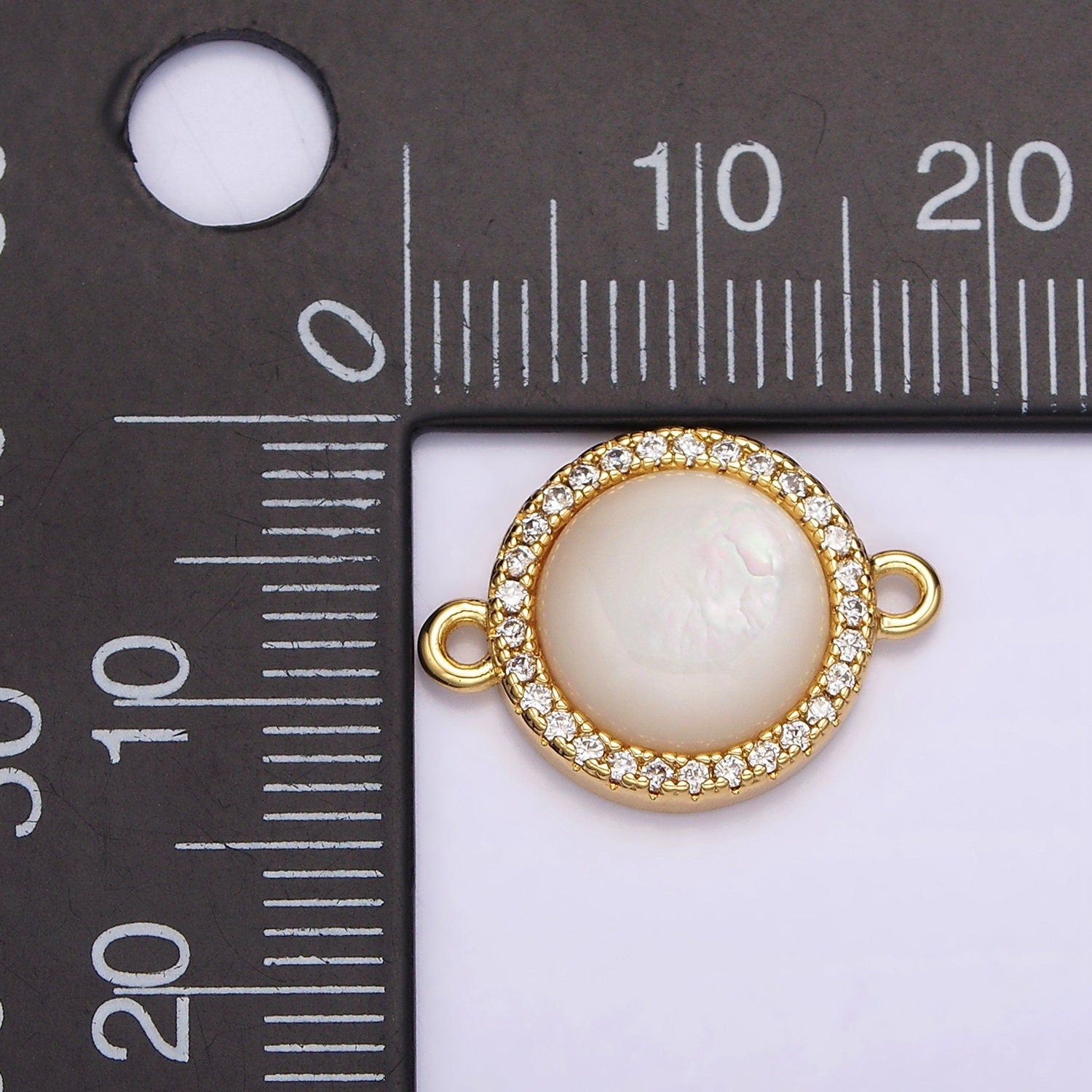 14K Gold Filled Round Moonstone Gemstone Micro Paved CZ 13mm Round Connector | G118