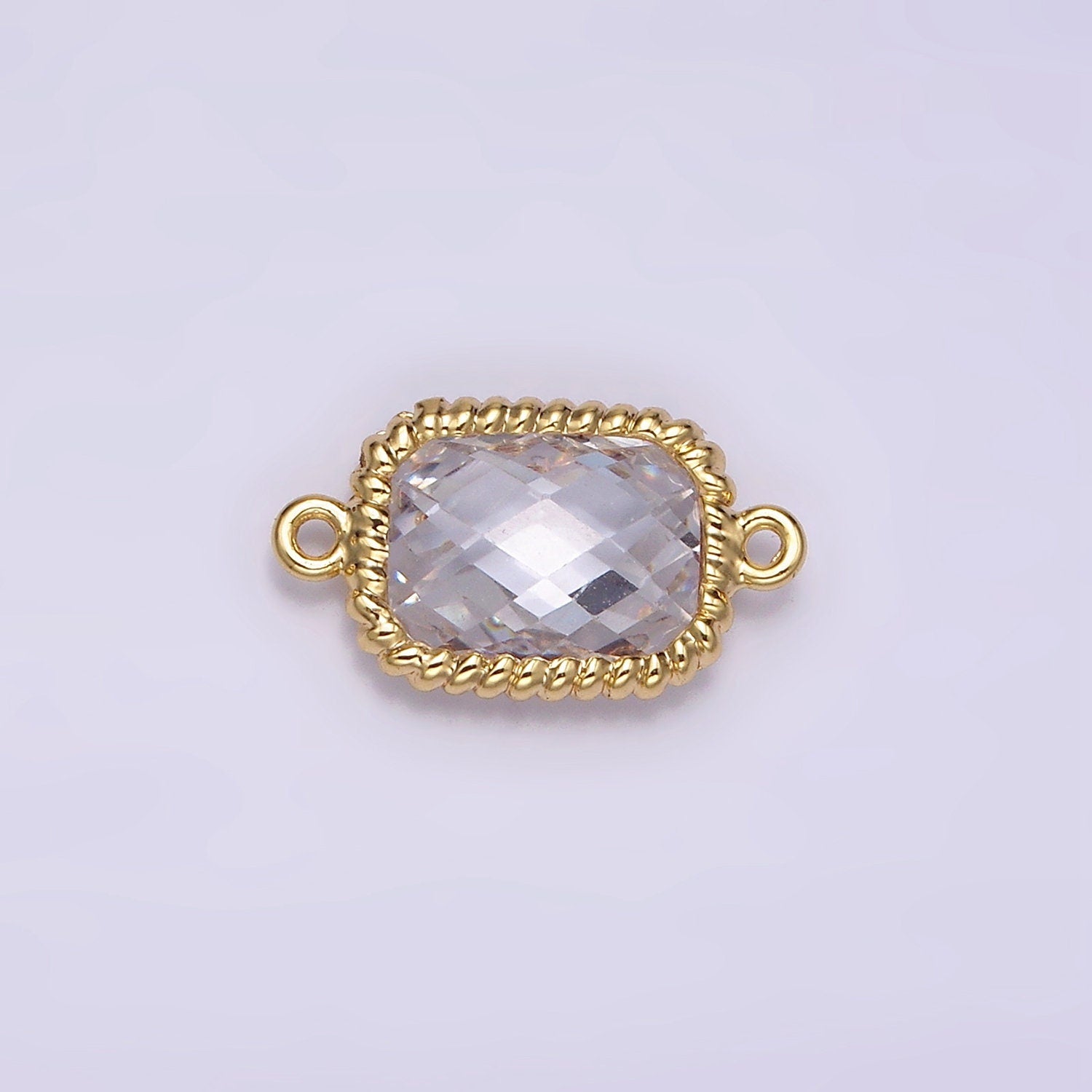 14K Gold Filled Clear Baguette CZ Multifaceted Braided Bezel Connector | G792