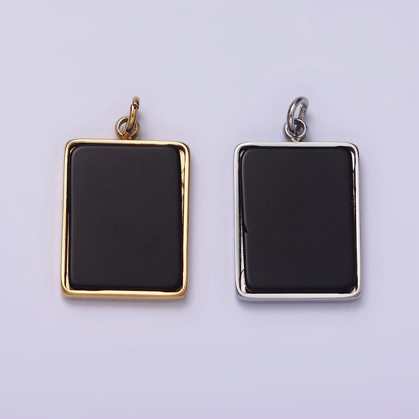 Stainless Steel Black Acrylic Rectangular Tag Bezel Charm in Gold & Silver | P1313