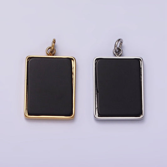 Stainless Steel Black Acrylic Rectangular Tag Bezel Charm in Gold & Silver | P1313